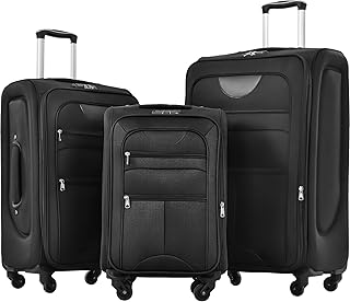 Luggage Set 3-Piece Softside Expandable Suitcase with TSA Lock Spinner Wheels, Lightweight, Black, 22/26/30