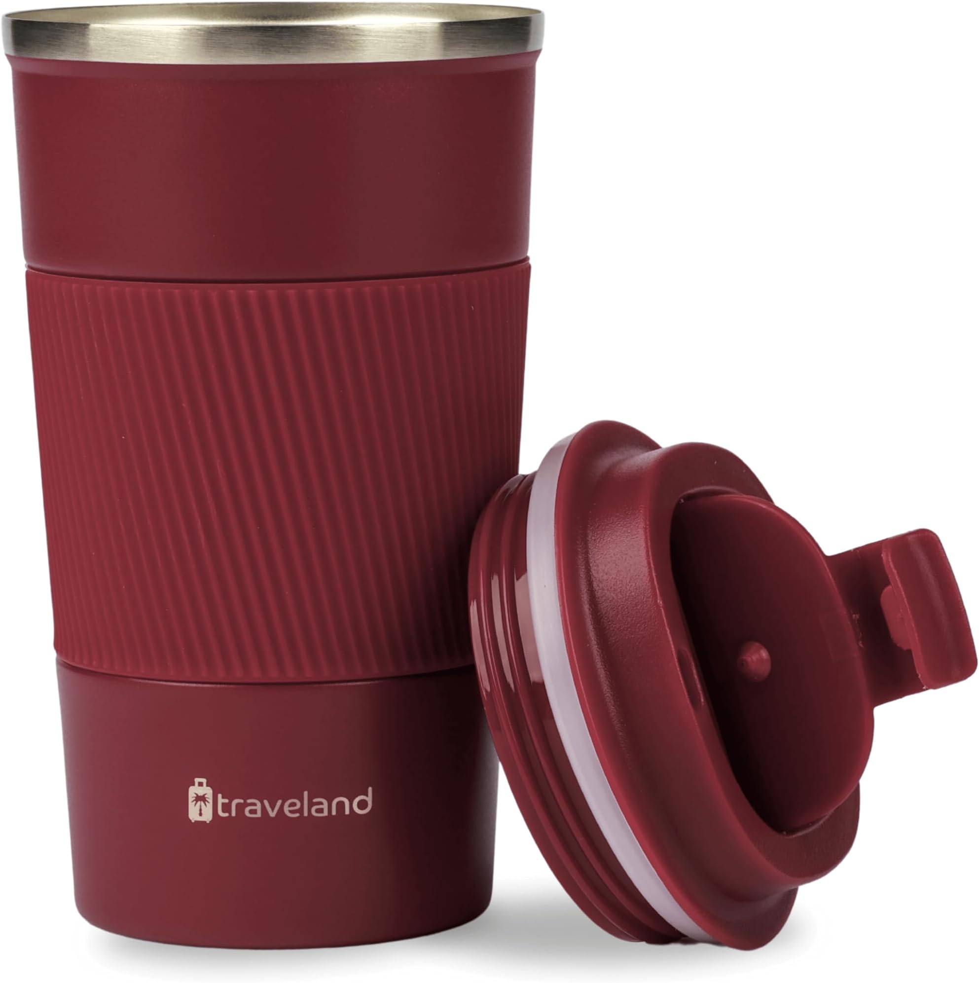 Coffee Mug Travel in Stainless Steel - 510ml - Leak & BPA Free Lid - Perfect Thermal Mug for Ice Coffee, Hot Brews, Fresh Juices Anywhere - Burgundy