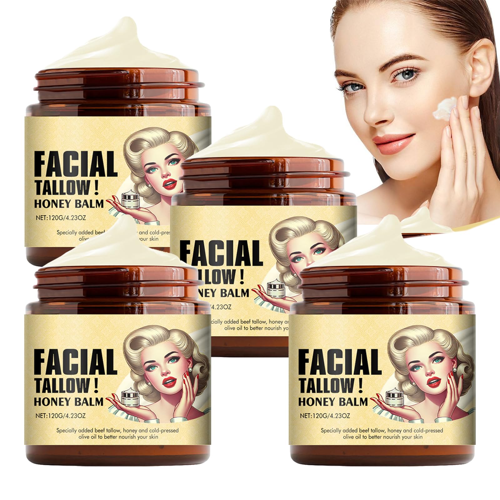 Balsamo Montato Con Miele E Sego Per Viso E Corpo, Idratante Al Sego Di Manzo Nutrito Con Erba E Miele, Crema Idratante Ricca E Burro Corporale Per Pelle Secca, Formato Famiglia (4pcs)