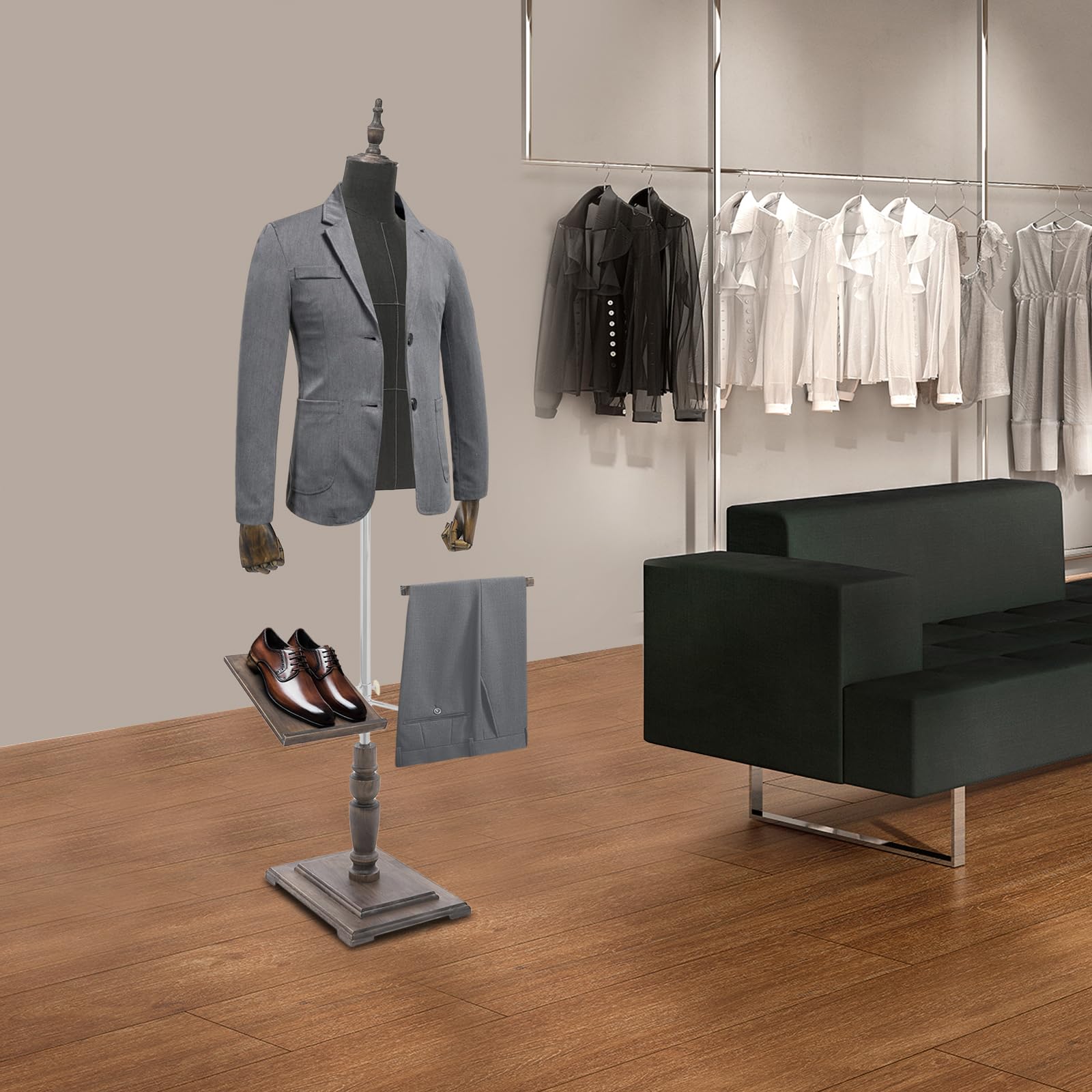 Forma de ropa masculina, maniquí masculino, altura ajustable, figura torso para hombre, 135-180 cm, con un tope de 180°, para boutiques, tiendas de moda y diseño de escaparates
