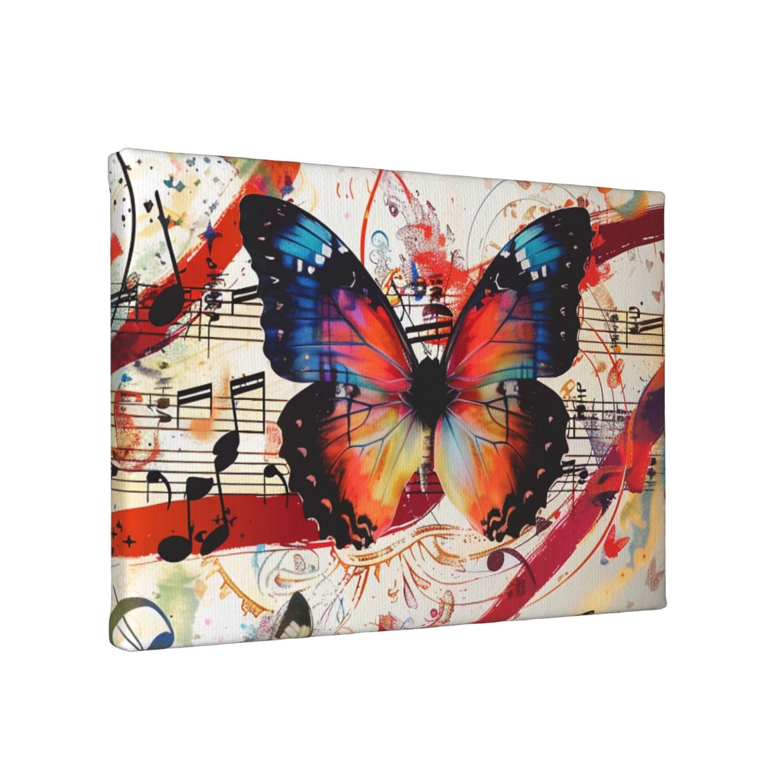 YKLJG Musica Butterfly Printed Wall Art Canvas Painting 30x20 CM Wooden Framed Picture Painting Artwork Prints for Bedroom Kitchen Home Office Decor