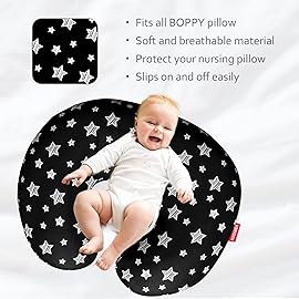 Nursing Pillow Cover for Baby Snug Fits Boppy Nursing Pillows, Super Soft, for Breastfeeding Moms, Black Star
