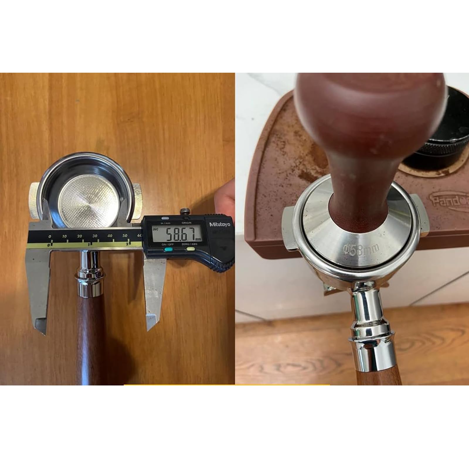 Portafiltro sin fondo de doble boquilla de 58 mm con mango de madera de haya maciza para cafetera espresso E61, portafiltro duradero y elegante para la serie Barista
