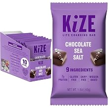 KiZE Energy Bars - Chocolate Sea Salt - Gluten Free, Dairy Free, Non-GMO, and High Protein Meal Replacement Energy Bars, Meal Bas, Clean & Simple Food Ingredients - 7g High Protein Snacks, 10 Count