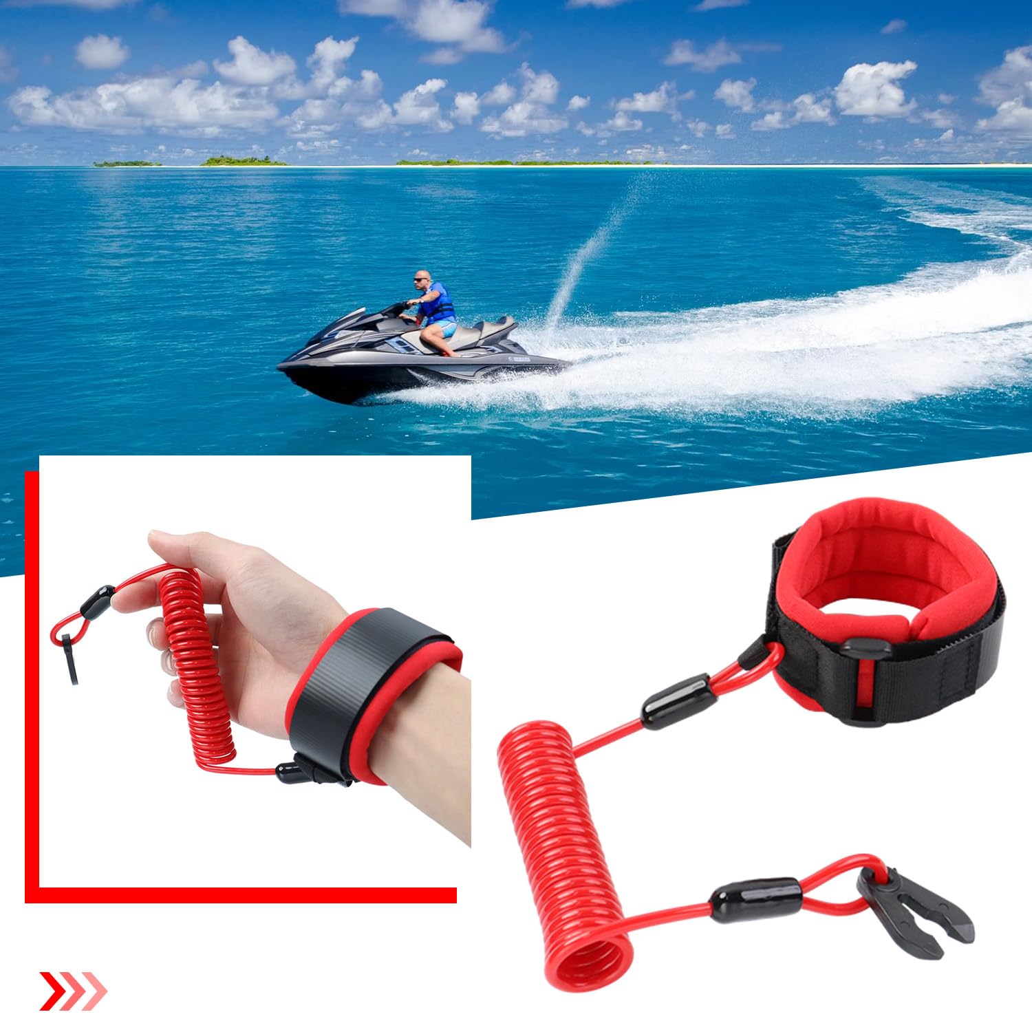 Sicherheitsband für Boote, Außenbord-Kill-Schalter, Sicherheitsband, Notfallabschaltung, Handgelenkschlaufe, Ersatzband (4 Stück, rot)