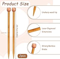 Vista 2 de Aguja de tejer de bambú de 0.394 in recta, de un solo punto, agujas de tejer de madera de 10 pulgadas de largo, para suéter de madera, agujas