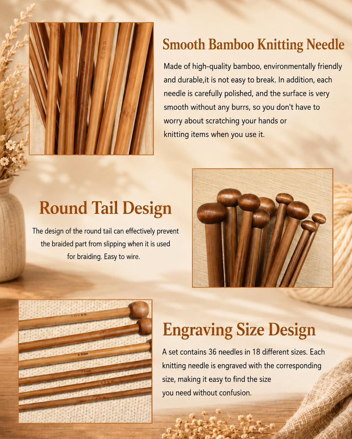 Beginner Knitting Kit, 18 Pairs Bamboo Knitting Needles with Yarn Holder