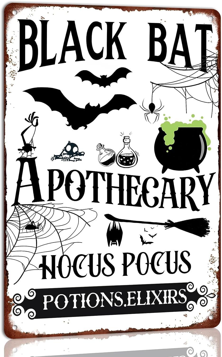 rayprint Black Bat Apothecary Vintage Metal Tin Sign Retro Cafe Bar Home Wall Decor Happy Halloween Poster Halloween Accessories 8x12 Inch