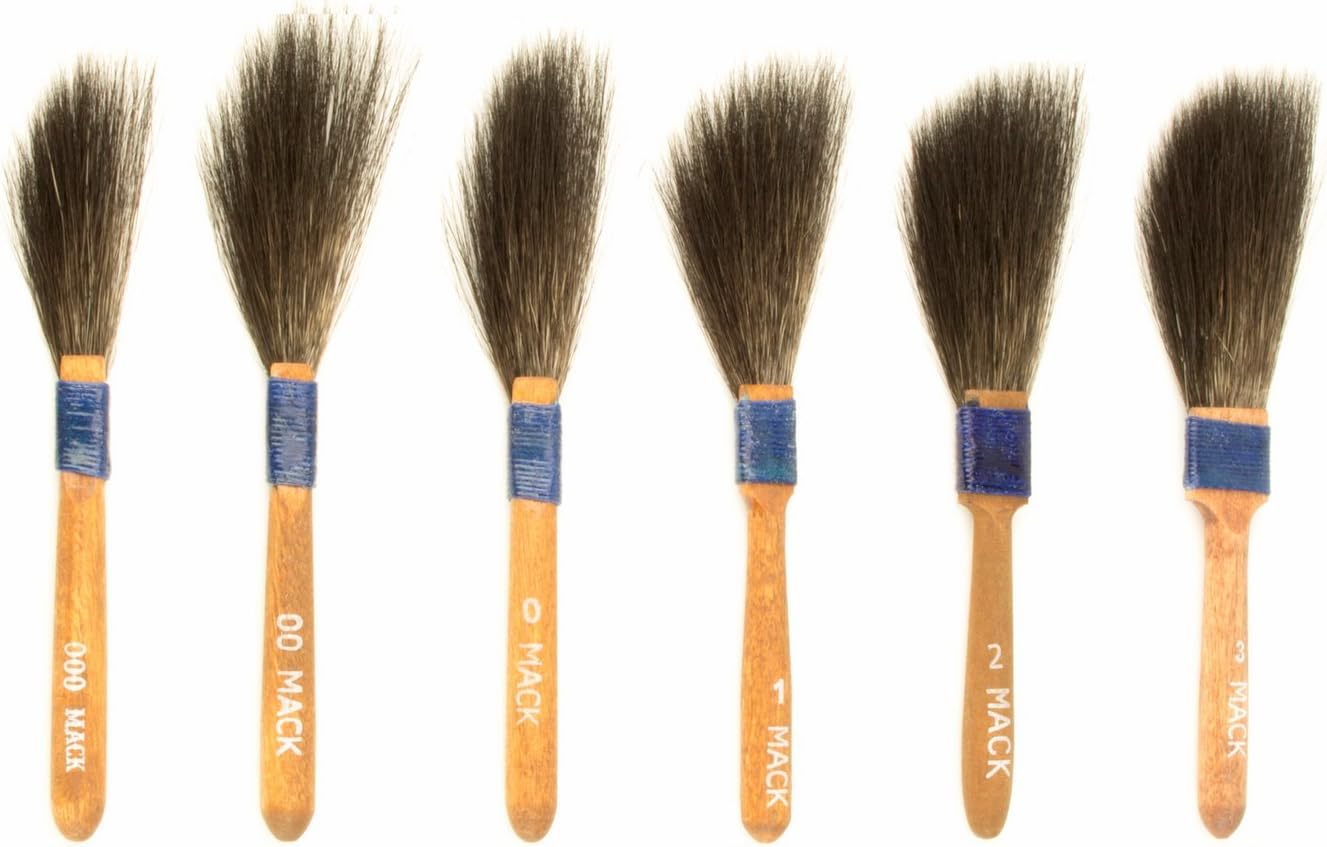 (6) Andrew Mack Brush Sword Striping Series 10 Sizes 000-3 Pinstriping Brushes