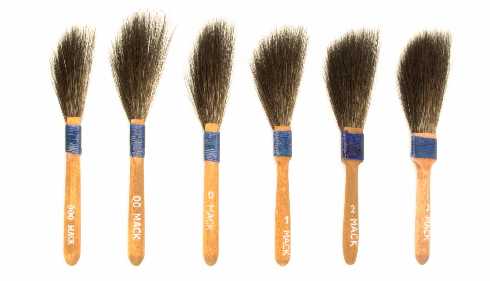 (6) Andrew Mack Brush Sword Striping Series 10 Sizes 000-3 Pinstriping Brushes