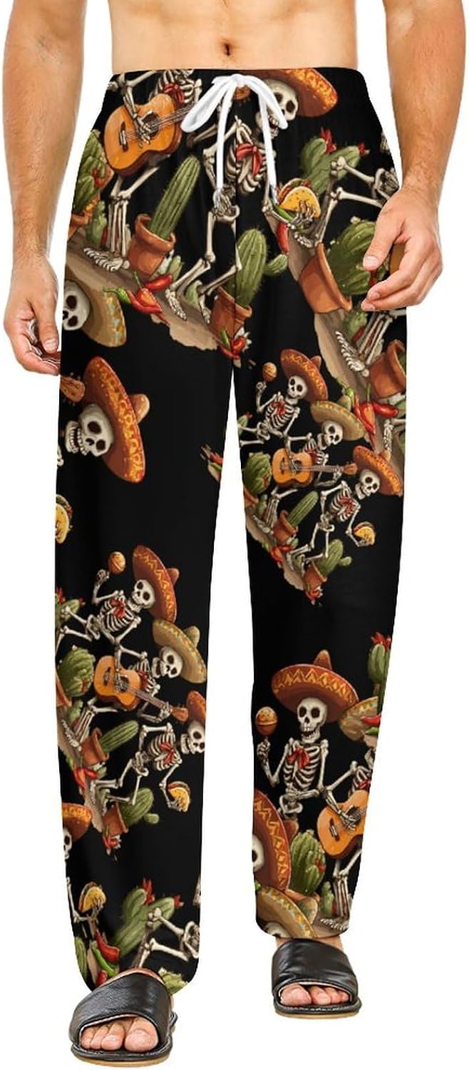 Cinco De Mayo Mexican Skeleton Men's Pajama Pants Soft PJ Bottoms Casual Sleepwear Lounge Pant for Home