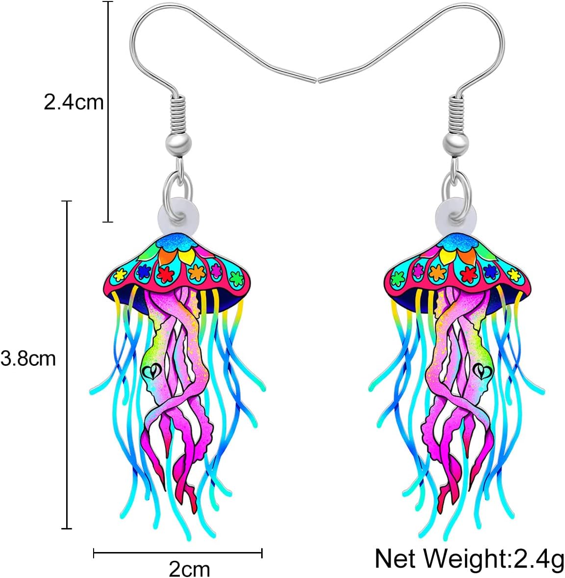 BONSNY Cute Acrylic Blue Ocean Shine Jellyfish Earrings Sea Animals Dangle Gifts for Women Jewelry Accessories - Image 5