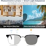 Lunettes intelligentes pour hommes Femmes, Traduction en temps réel - 160+ Langues AI Lunettes avec Bluetooth 6.0, Objectifs photochromiques, haut-parleurs à oreille ouverte, contrôle du toucher, appels mains libres, étude d'affaires sur les voyages