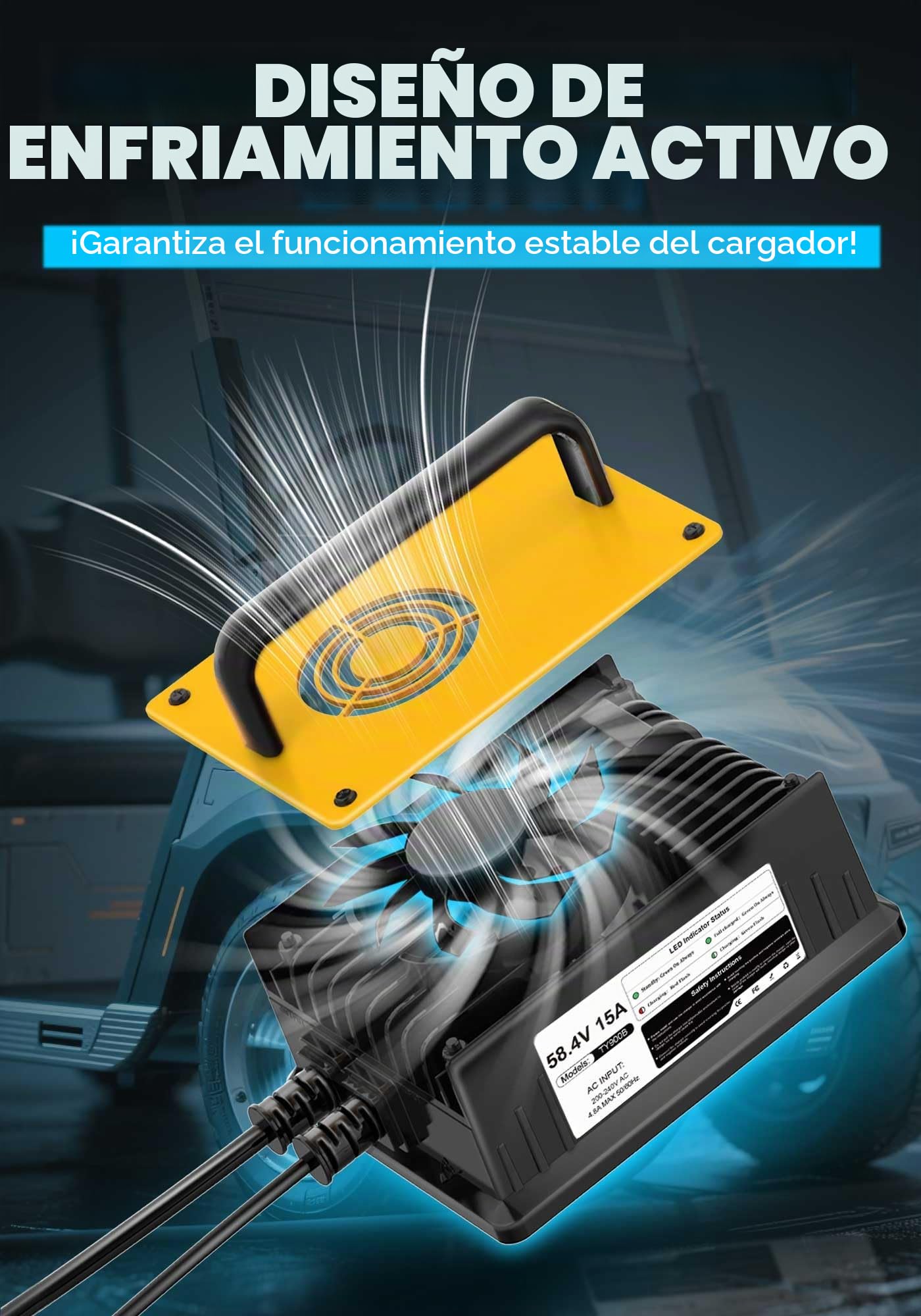58,4V 15A Cargador de Batería Litio para 48V (51.2V) LiFePO4 Baterías, 48V Cargador de Batería Litio para Autocaravanas, Barcos, Vehículos Marinos y Sistemas Solar