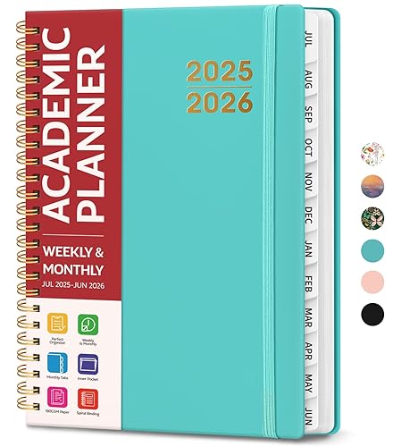 Academic Planner 2025-2026 For Women & Men, Monthly and Weekly Calendar Planner, Jul 2025 - Jun 2026, A5 (6.3" x 8.5"), Teacher Student Planning Book with Tabs, Ideal for Office School Supplies - Aquamarine - (6.3"x8.5") A5 - B-Aquamarine