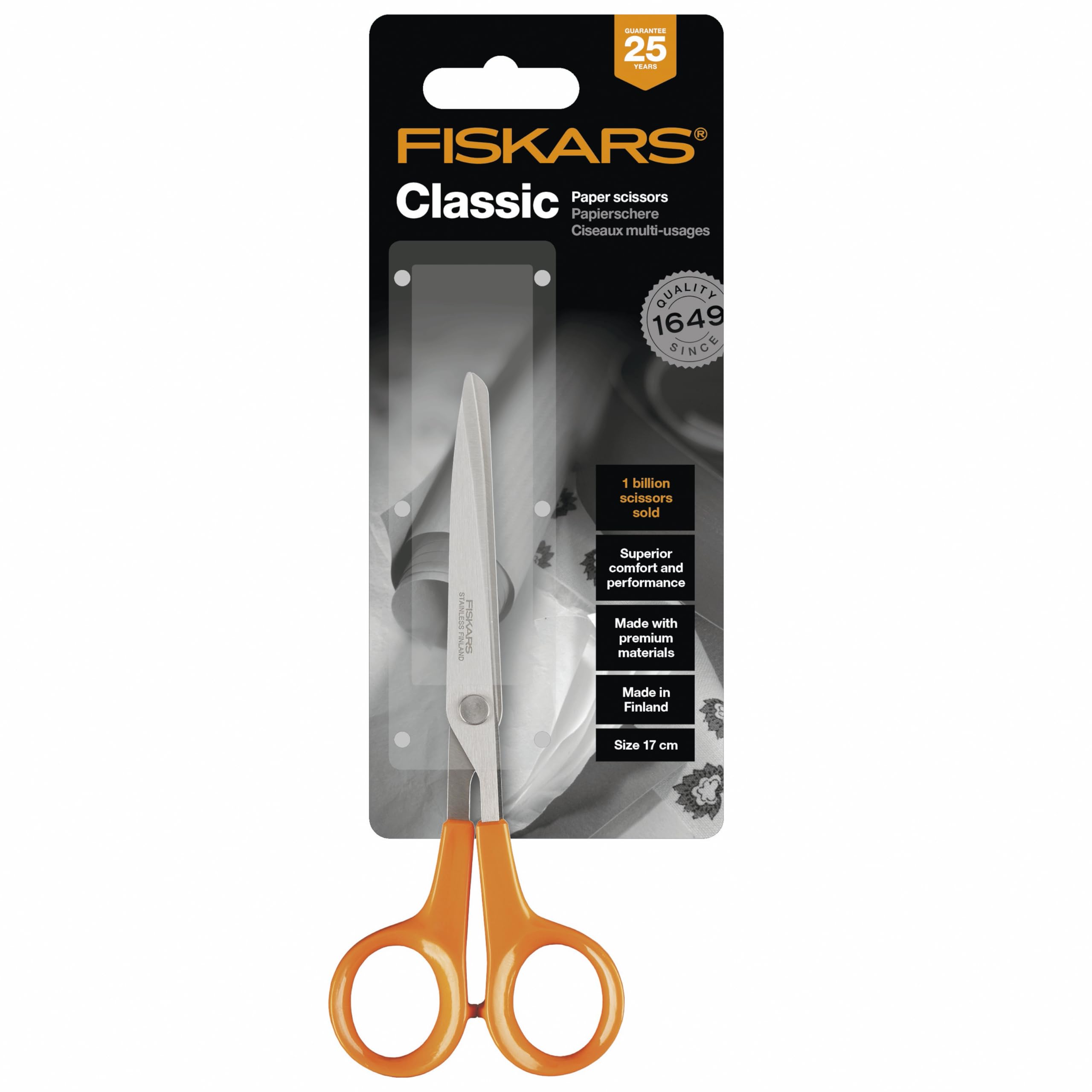 Fiskars Tijeras universales, Longitud: 17 cm, Para diestros y zurdos