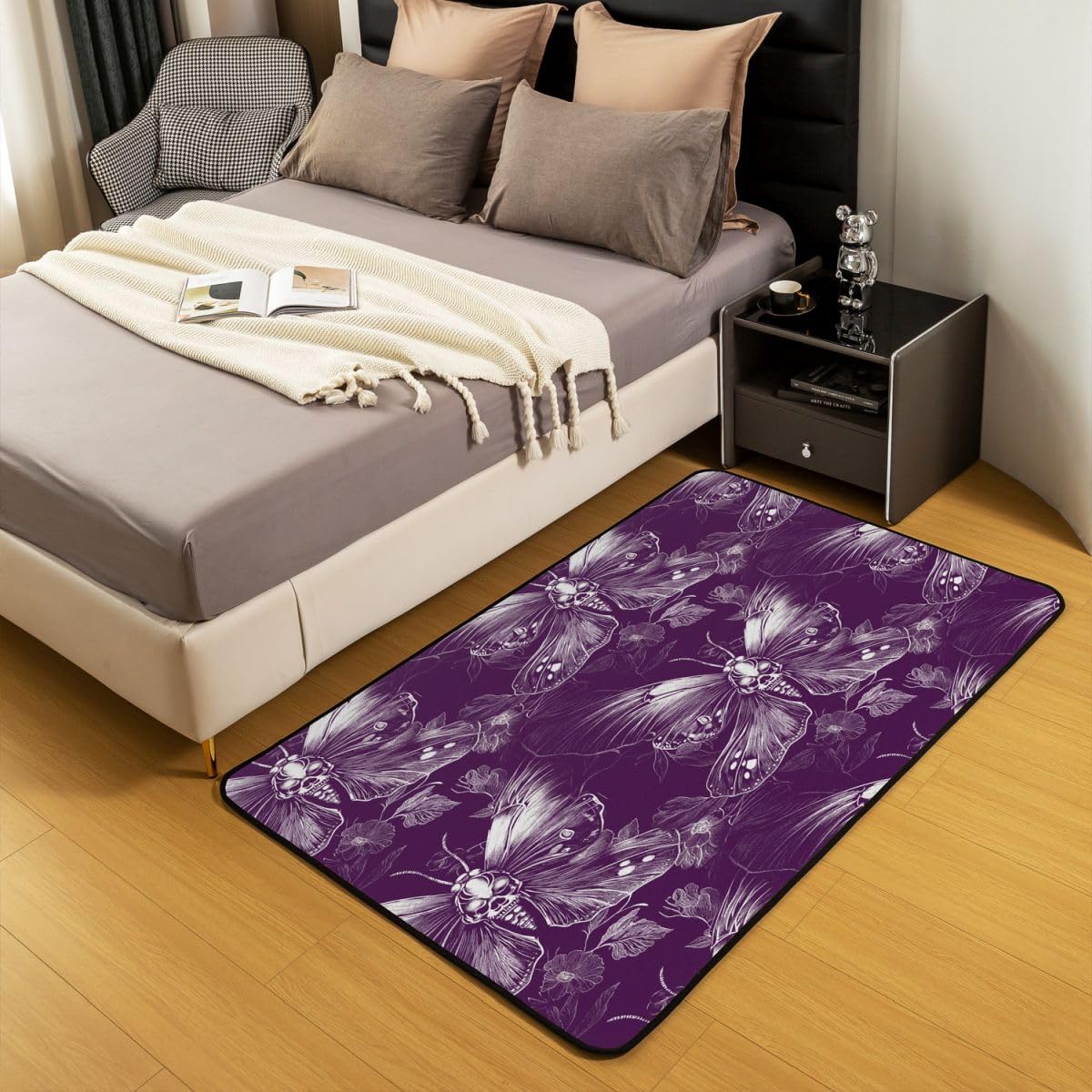 Homewish Dywaniki z motywem ćmy 100 x 150 cm - fioletowy gotycki dywan do salonu Trippy motyl nie gubi włosia dywan egzotyczna ćma duże dywany