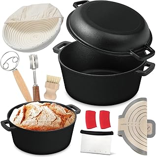 5 Qt Cast Iron Dutch Oven for Bread Baking, Sourdough Dutch Oven with Li...