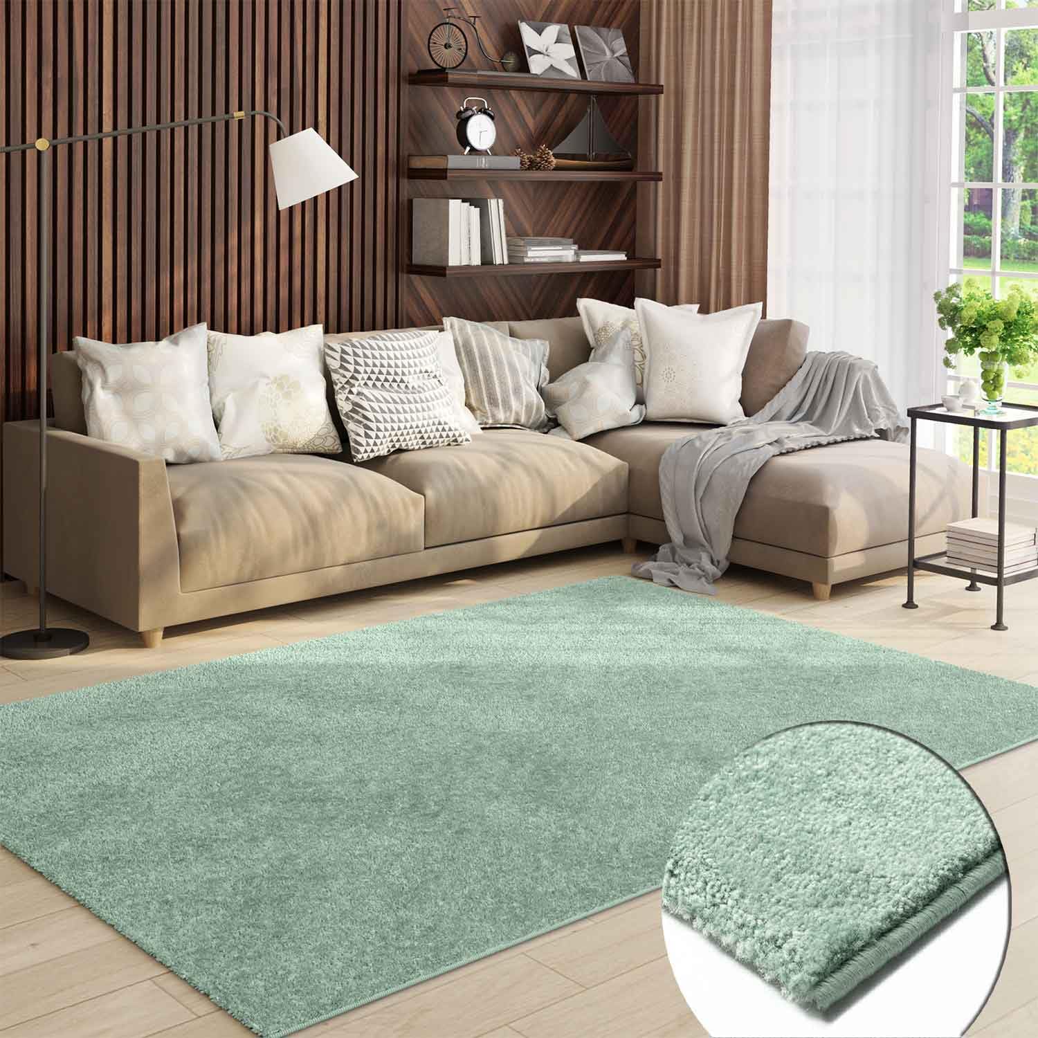 Modern Living Room Rug Plain Soft Short Pile Various Sizes Colour: Green, Size: 80 x 150 cm