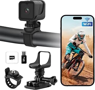 AIKER Mini Action Cam,Verbesserte Version Dashcam Fahrrad,Clever und einfach und Echtzeit-Pegelkorrekturfunktion helmkamera,WiFi 1080P HD&120°Weitwinkel Action Kamera,Mit 64GB Speicherkarte