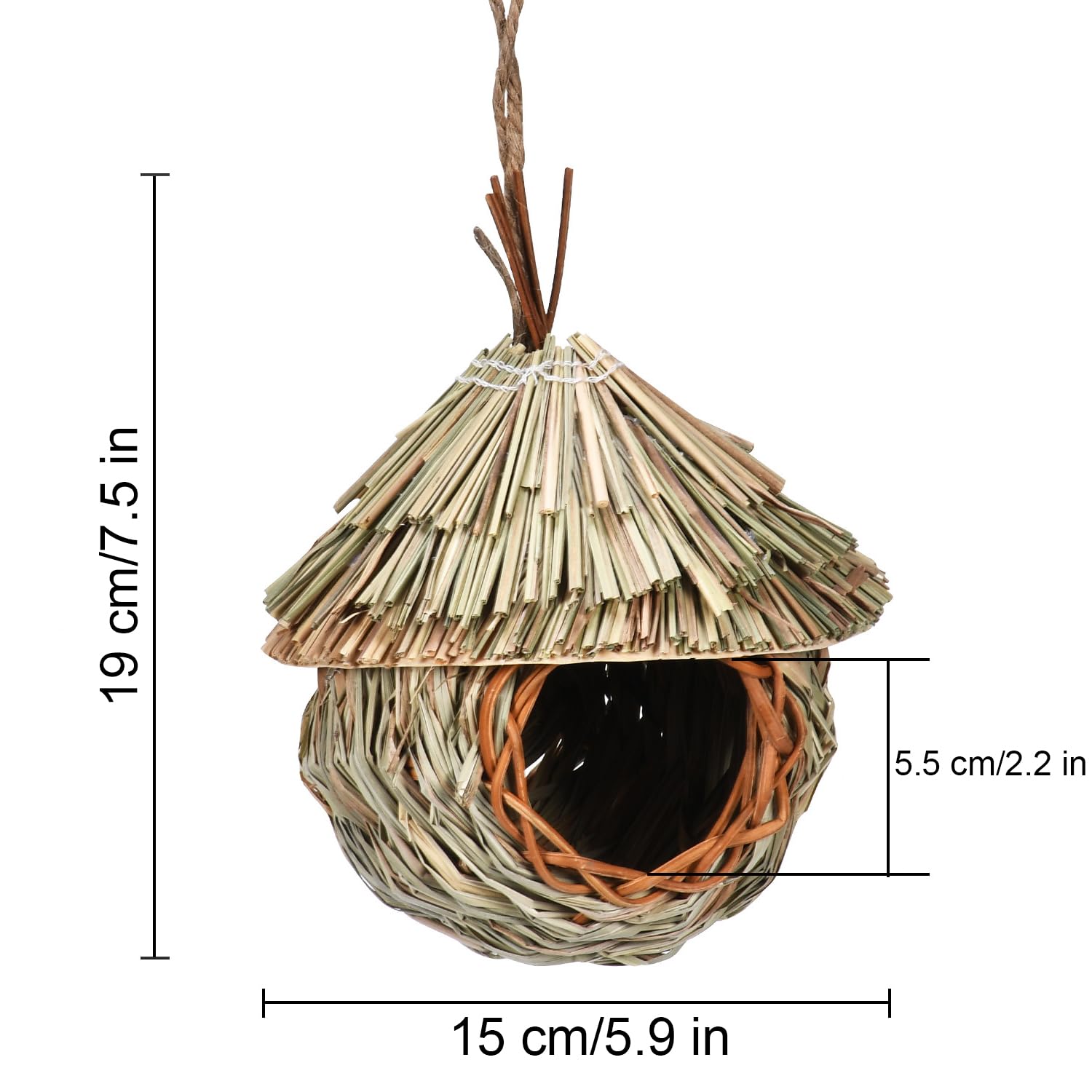2 Pezzi Nido per Uccelli, Casetta per Uccelli, Casetta per Uccelli da Appendere, Natural Casa degli uccelli di paglia, Nido per Uccellini da Esterno, per Piccoli Uccelli Come Colibrì, 19x15 cm