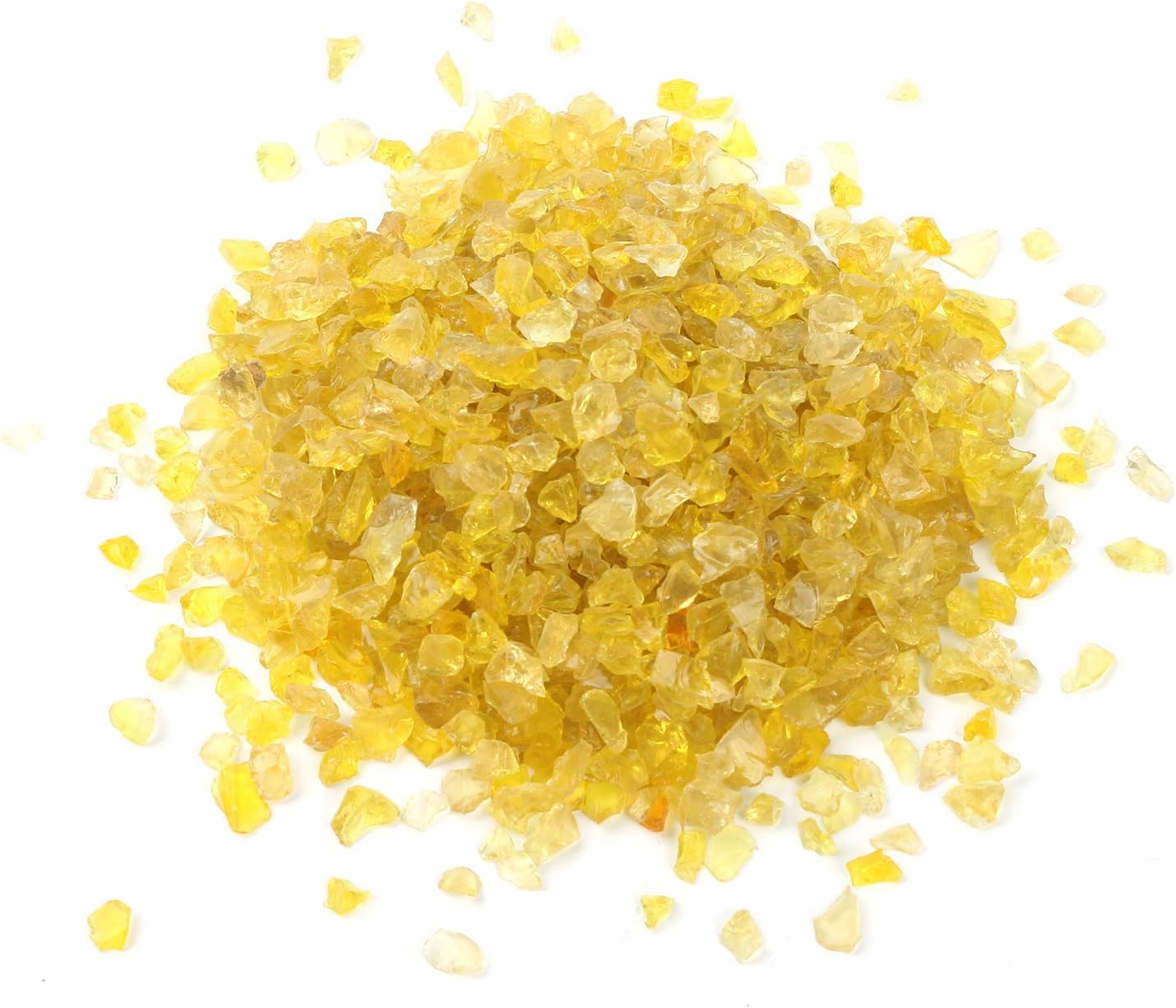Alan Stone High Luster Reflective Fire Glass Gravel,Fire Gems,Fire Drops,Fire Glass Pebbles Stones Beads Chips for Fire Pit Fish Tank Aquarium Garden,3-6mm 305g/0.67lb (Yellow)