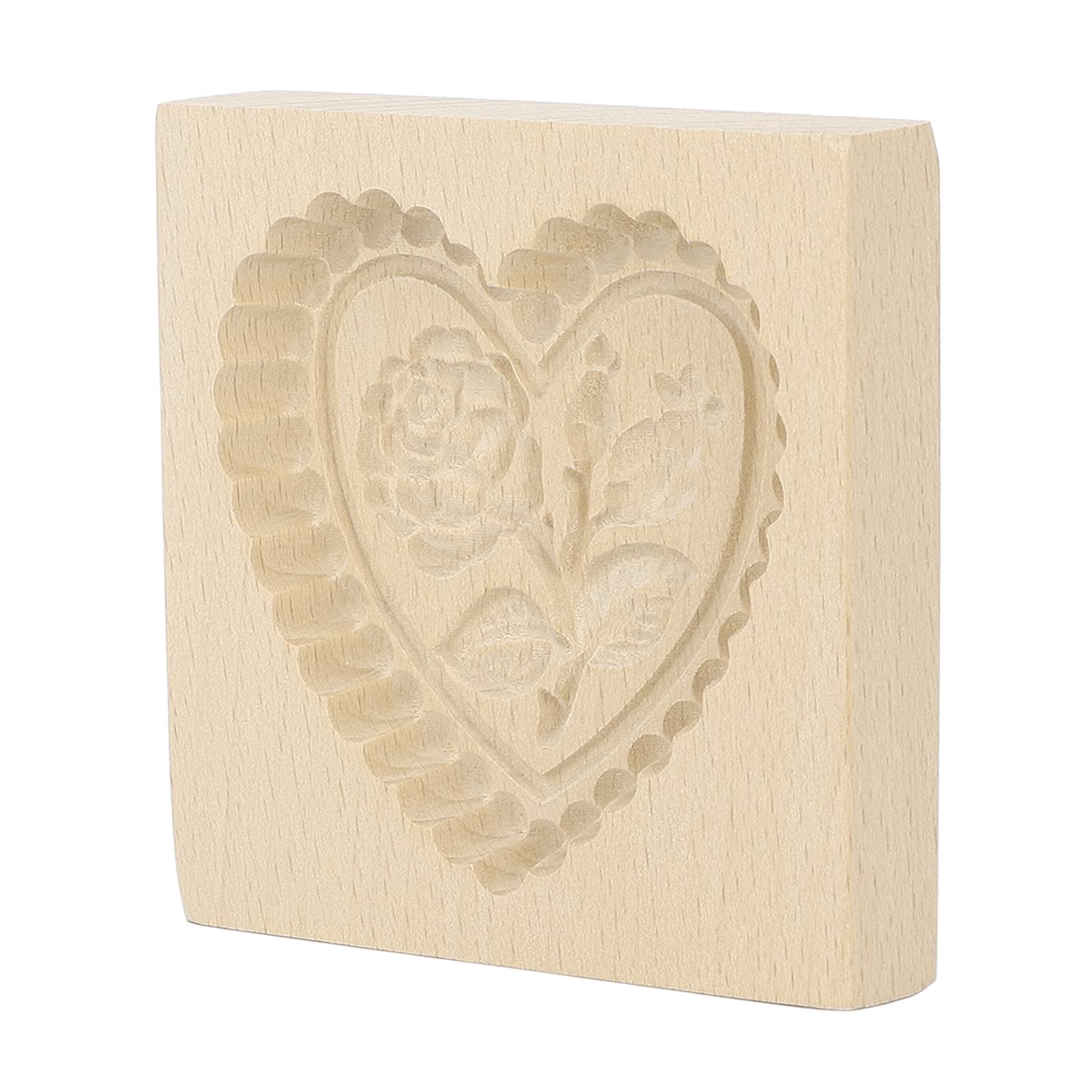 Forma do Stemplowania Ciasteczek Uroczy Wzór Wielokrotnego Użytku Rzeźbiona Zmywalna Foremka do Ciastek Drewniana Zaokrąglona krawędź Pieczenie Ciasteczek Forma do Stemplowania Ciasteczek (Miłość serce i róża)
