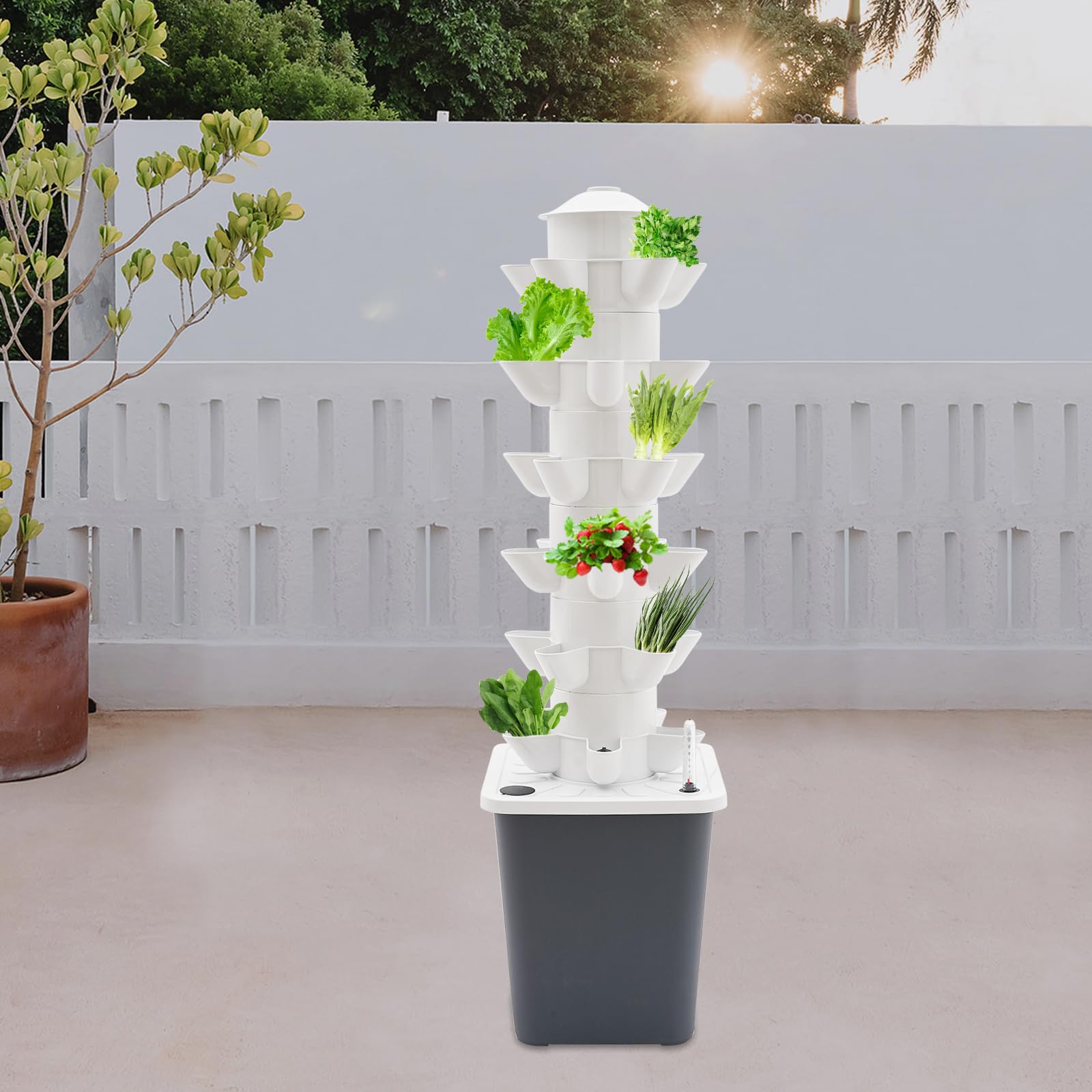 Torre hidropónica de 6 pisos, 30 agujeros, sistema de cultivo hidropónico vertical con bomba de agua, depósito de agua de 10 l, para hierbas, frutas y verduras