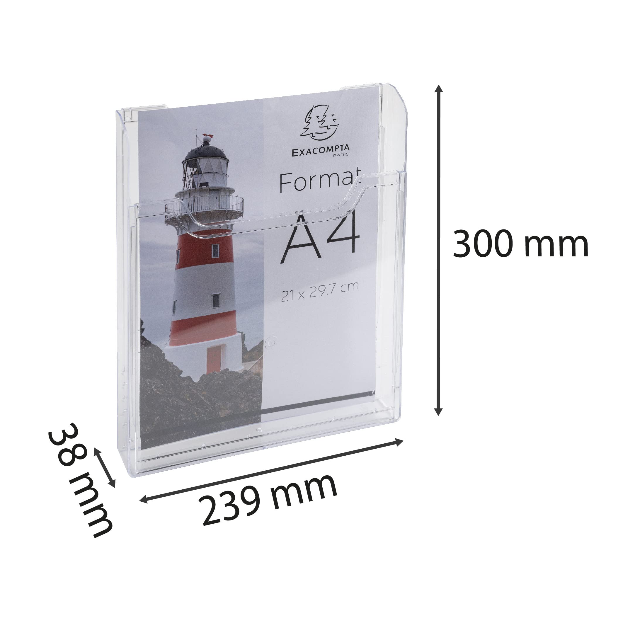 Exacompta 65158D 10er Pack Kunstoff-Wandprospekthalter Exacryl DIN A4 hoch 1 Fach fertig aufgebaut ohne Befestigungselemente 26mm tief transparent