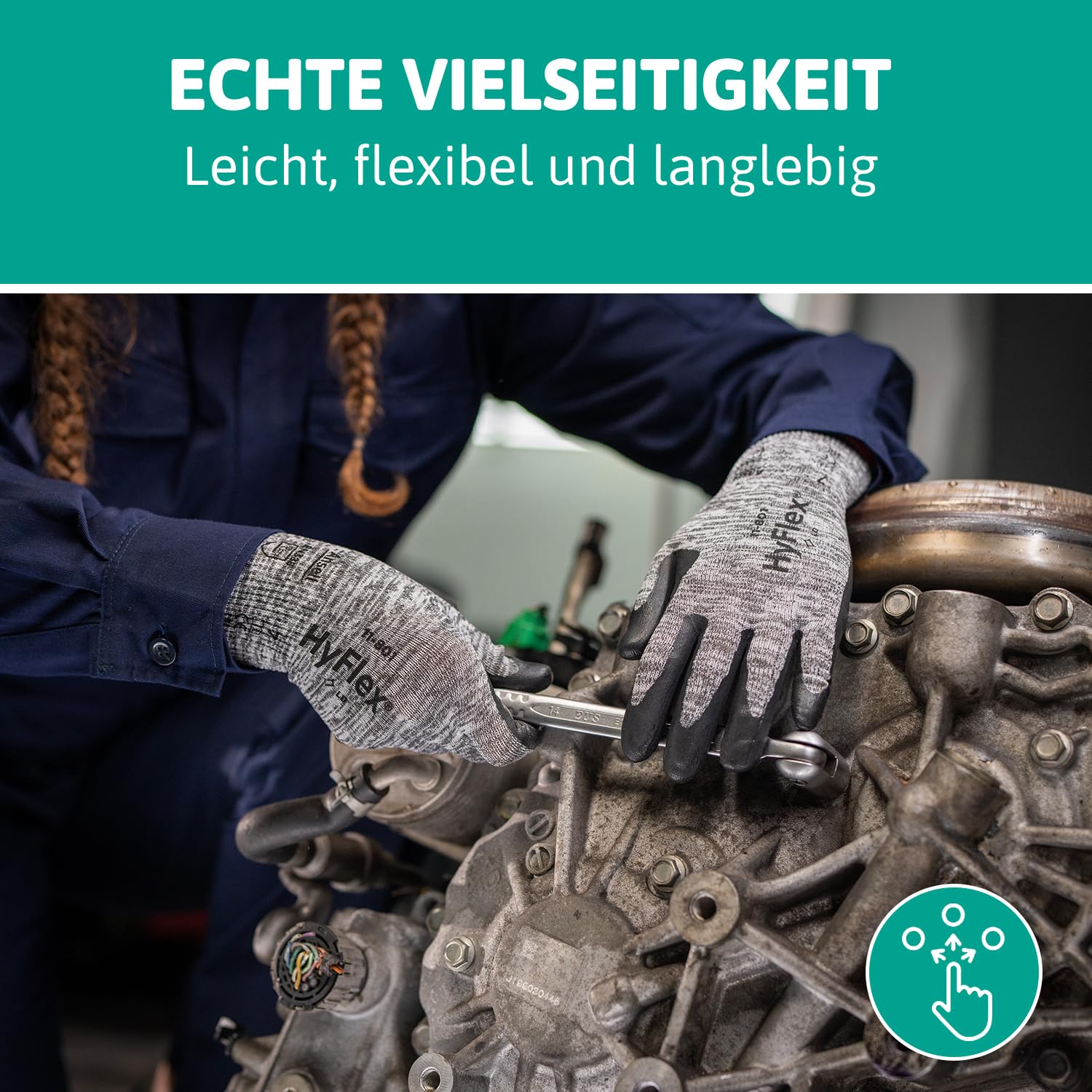 Ansell HyFlex 11-801 Professionelle Arbeitshandschuhe, Rutschfeste Nitril-Beschichtung, Industrie-Schutzhandschuhe für Mechanik, Werkstatt und Montage, Waschbare, Schwarz, Größe L (12 Paar)