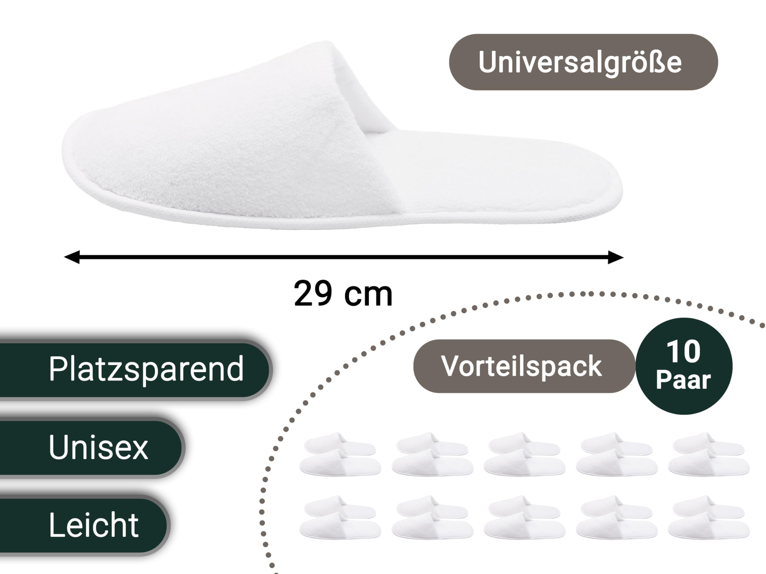 ZOLLNER 10 Paar Einwegslipper Gästehausschuh - Frottierslipper für Reise, Spa, Sauna und Zuhause - rutschhemmende Sohle - geschlossene Spitze - Einheitsgröße - Hotelqualität, 384