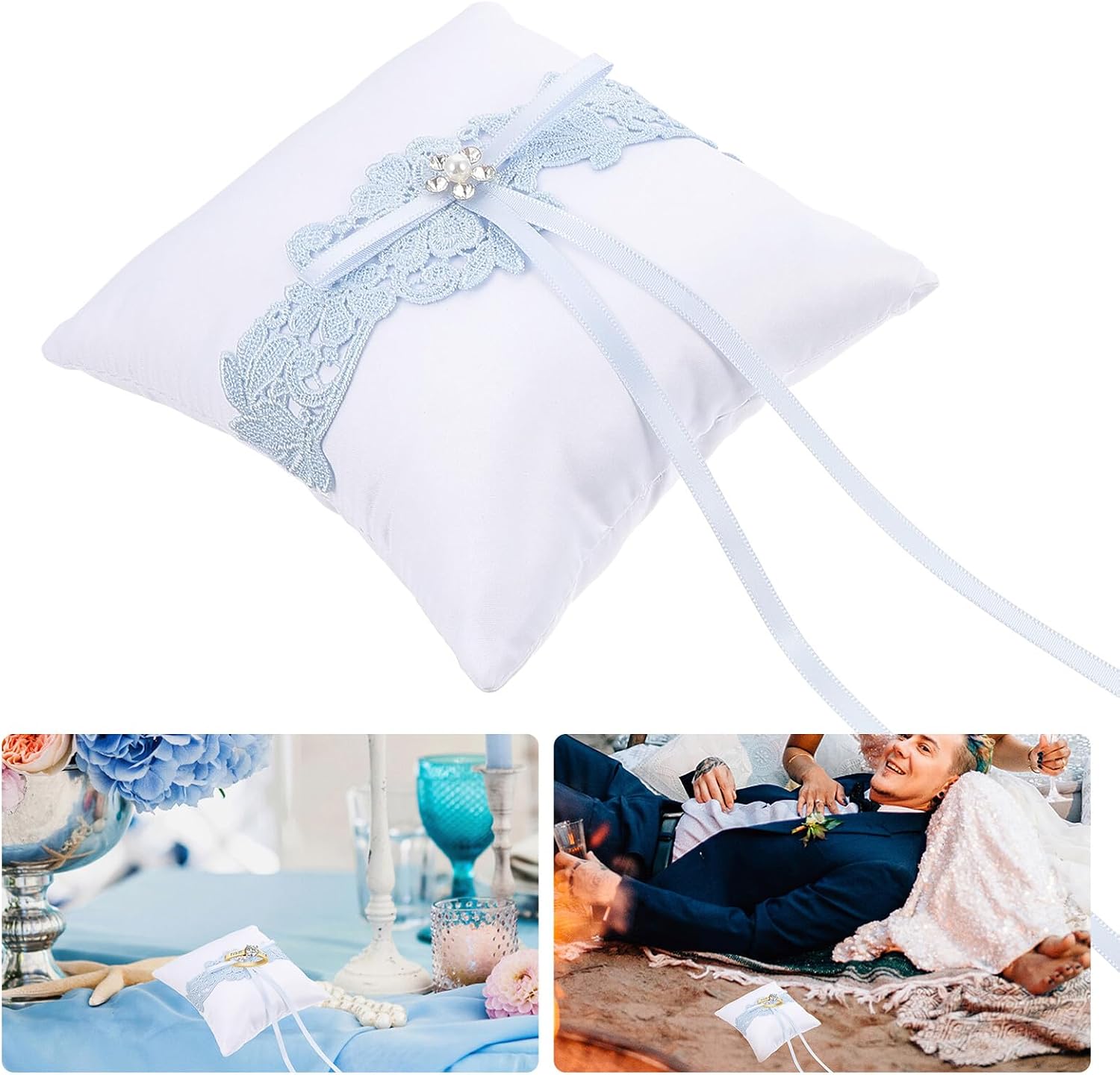 BESPORTBLE Bowknot Ring Cushion Lace Holder for Wedding Ceremony