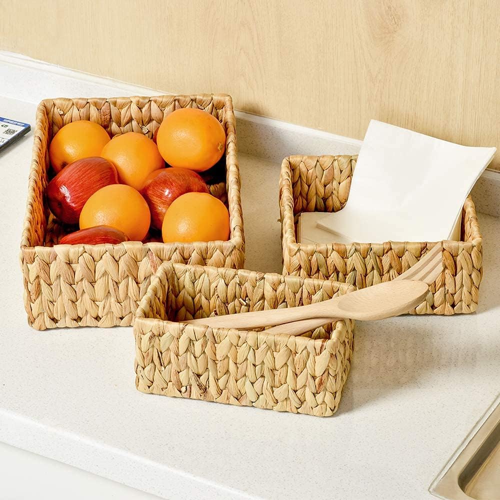 FairyHaus Natural Cedar Wooden Coat Hangers 18Pack & Wicker Baskets for Organizing 3Pack