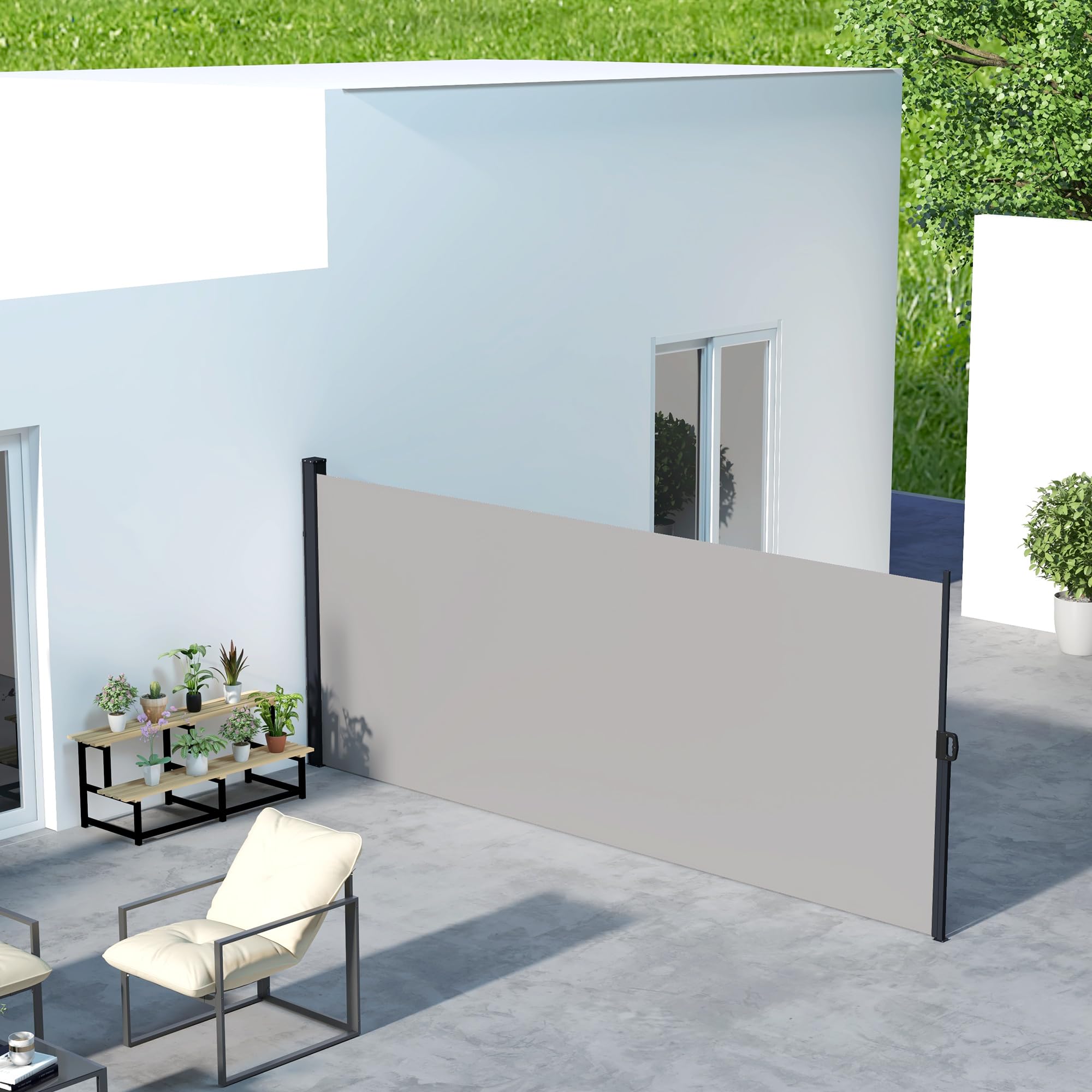 Outsunny Store latéral Brise-Vue paravent rétractable de Jardin dim. 4L x 1,80H m alu. Polyester Anti-UV Haute densité 180 g/m² Gris Clair