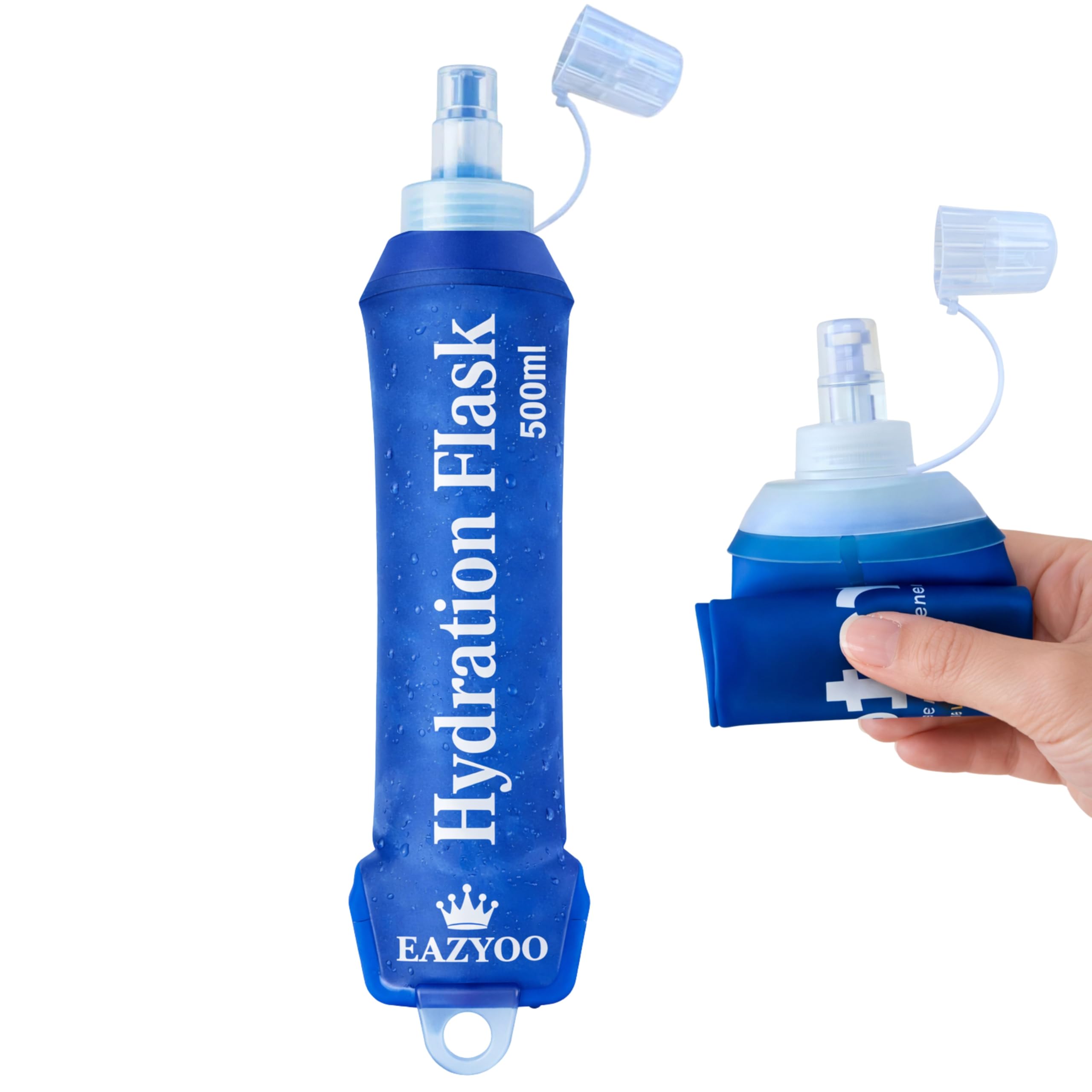 Soft Flask 500ml | Collapsible Running Water Bottle | Lightweight Hydration Flask for Hiking, Gym, Winter Camping and Outdoor Travel, Fold Up Hydrapak, BPA Free – Blue 1pcs