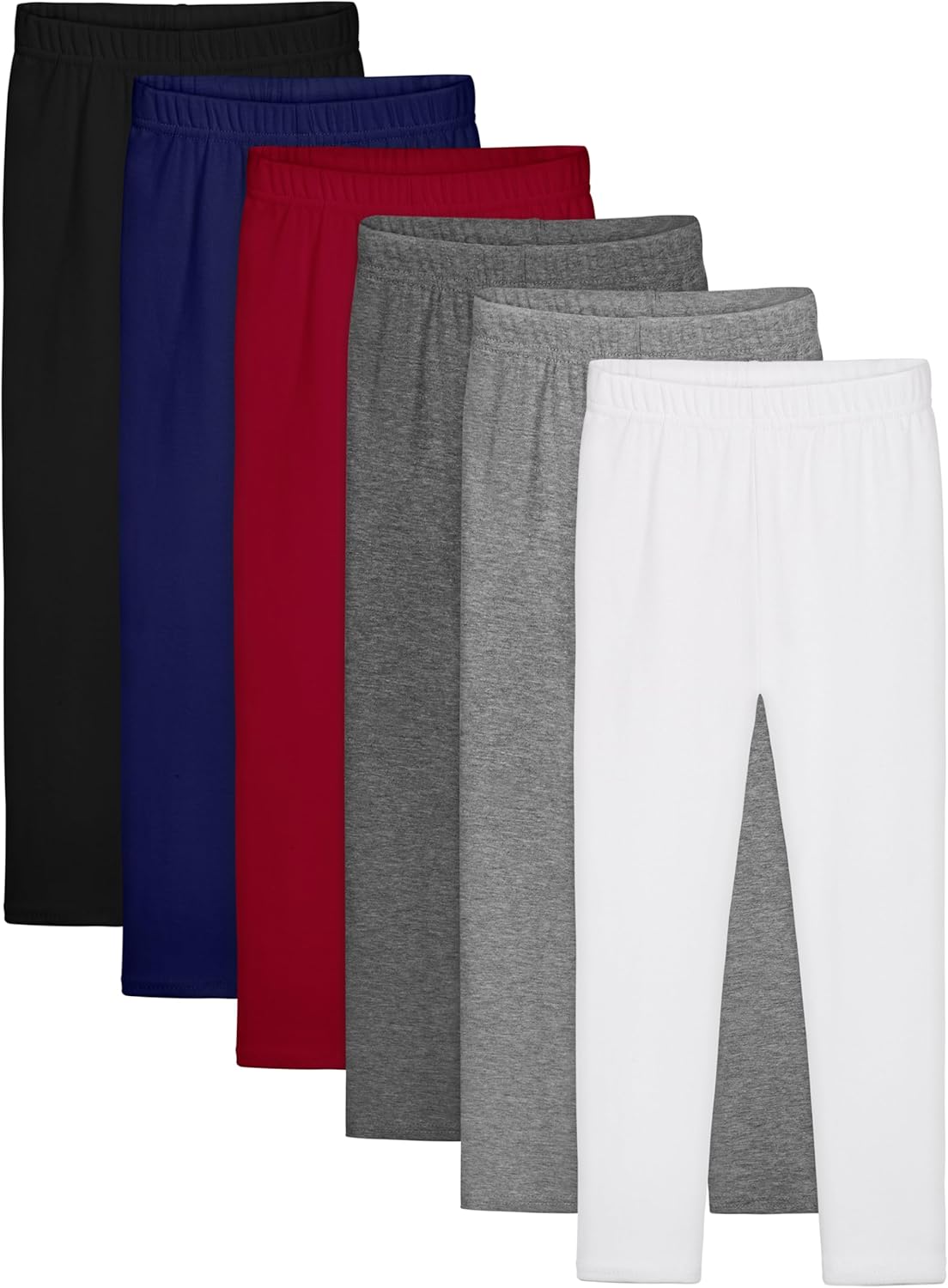 Resinta 6 Pack Girls Cotton Leggings Kids Pull On Leggings Elastic Waistband Stretchy Full Length Footless Soft Tights Pants