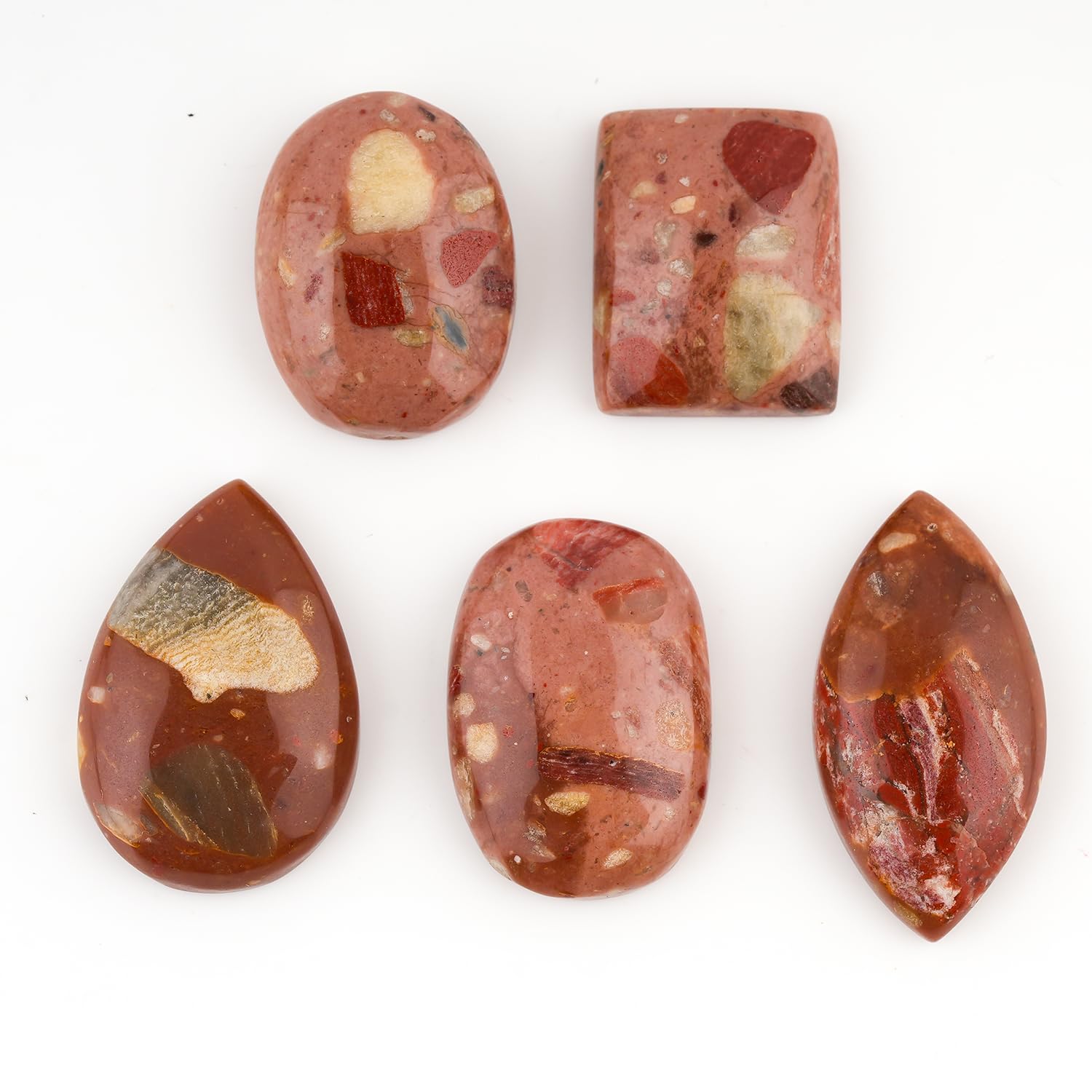 ColouredRocks (5pcs) Red Jasper Crystals, Cabochons, Flat Back Stones, Polished Gemstones, Jewelry Making Supply, DIY, Crafts, Decor, Gift, Wholesale Bulk (100 carats) (18-25mm) - Image 3