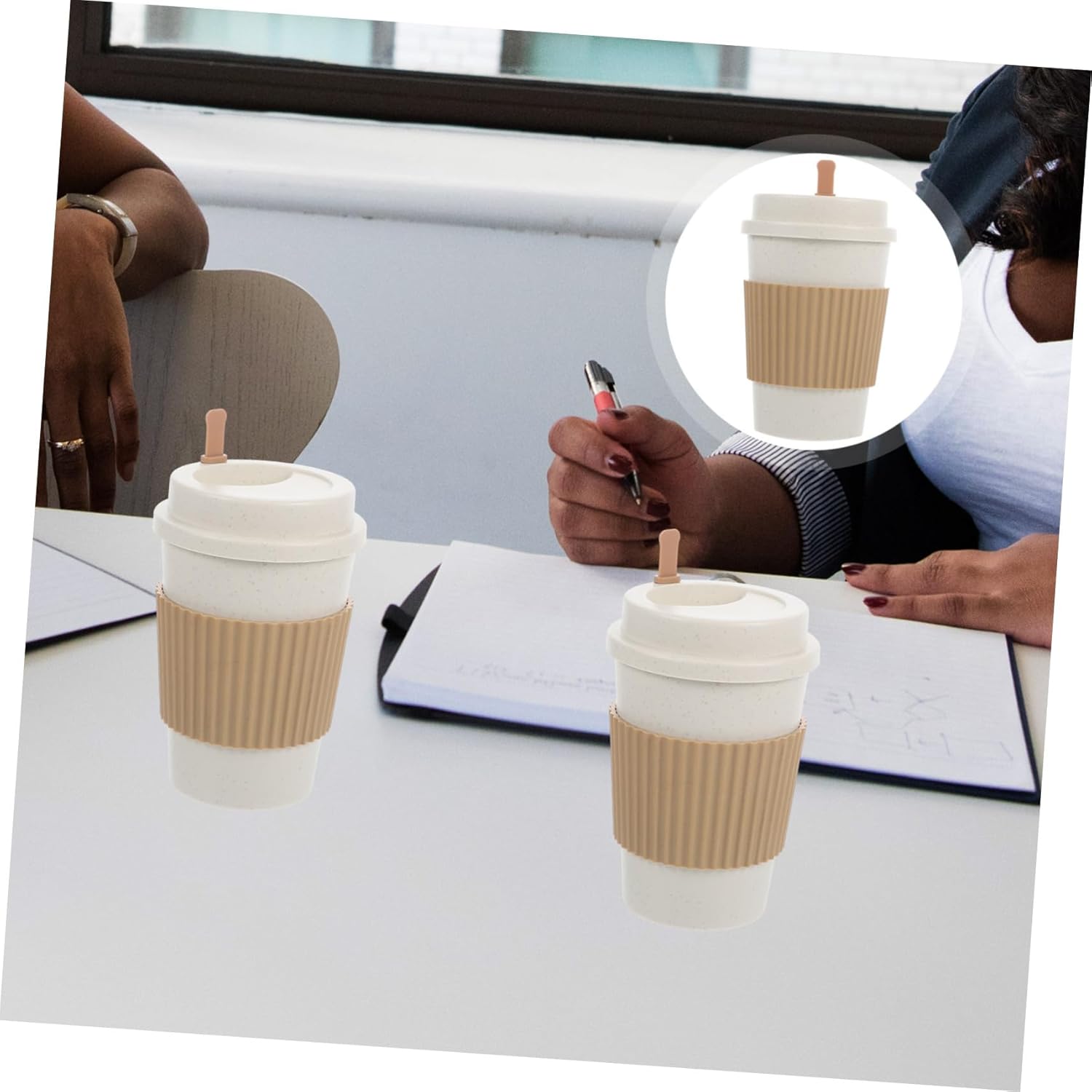 Cabilock 8pcs High-End Coffee Cups with Lids and Stirring Sticks 480ml Disposable Hot Beverage Cups for Business Meetings and Events