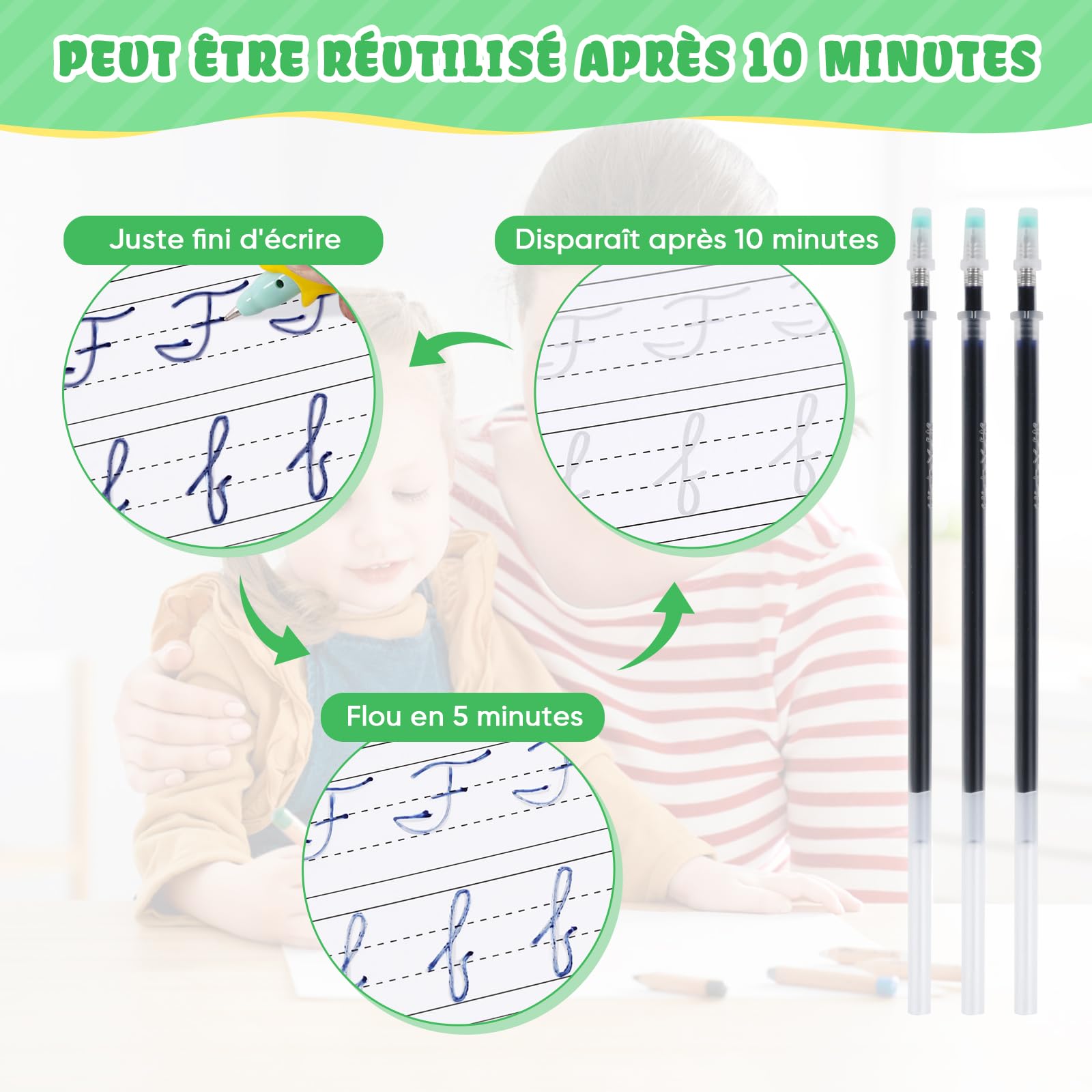 Cahiers d'écriture réutilisables à l'encre magique pour enfants - Pour enfants d'âge préscolaire - Modèle de rainures - Aide à l'écriture manuscrite - Version élargie - 4 livres + stylos