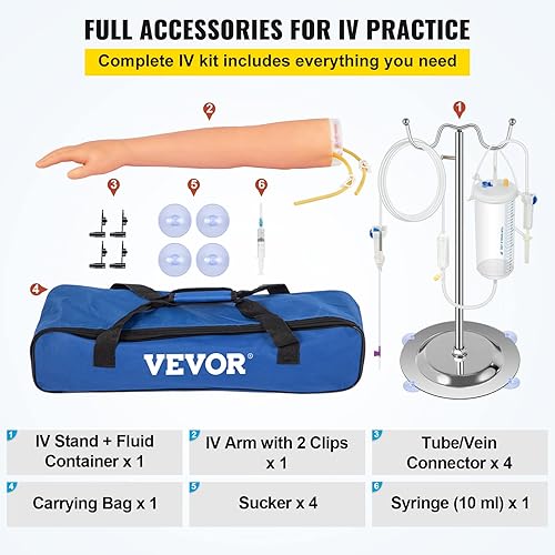 Miniatura 6 de VEVOR Kit de práctica de flebotomía de 12 piezas, entrenamiento intravenoso intravenoso de punción intravenosa, kit de brazo de práctica IV de alta