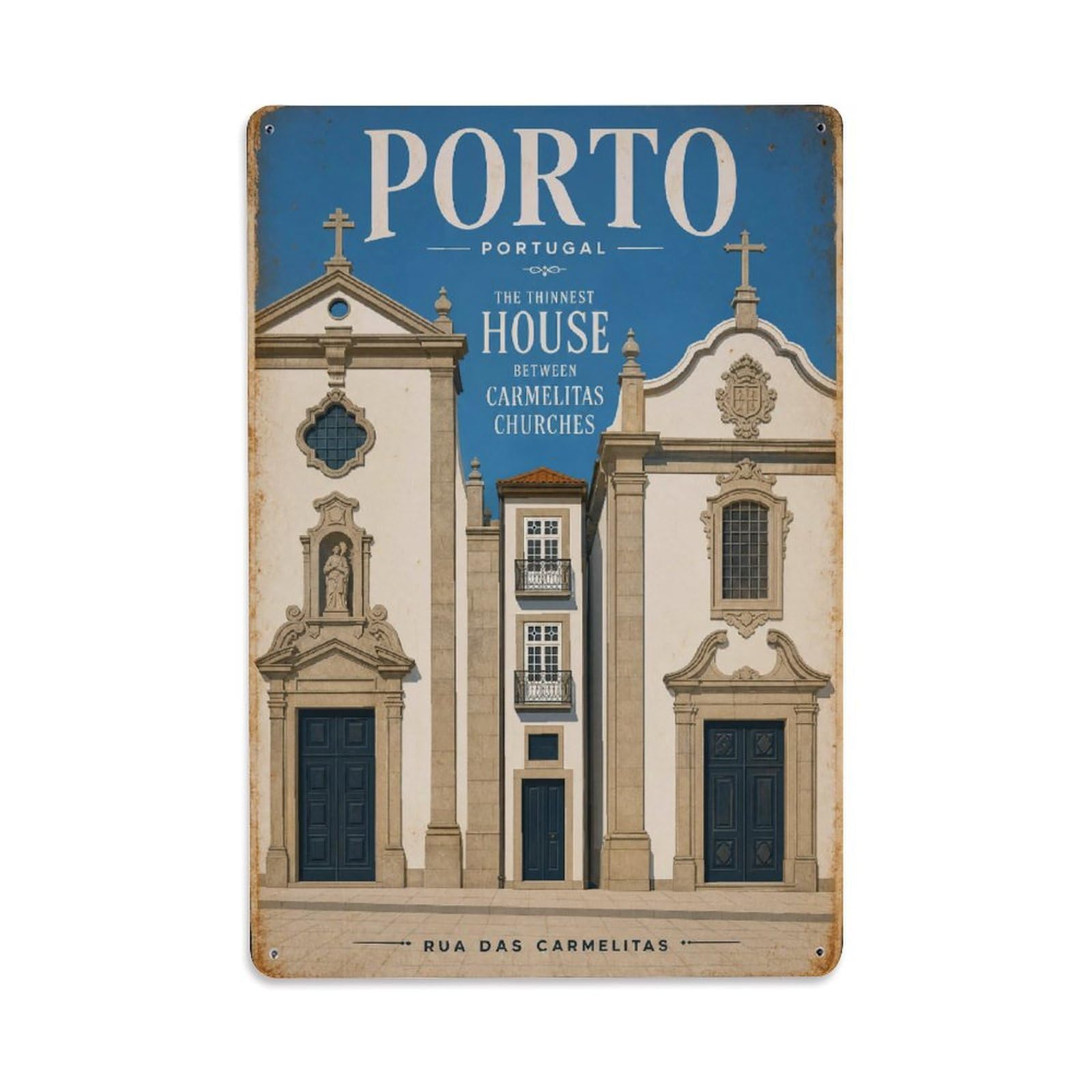 Huiyhb 8X12inch(20X30cm) Vintage Travel Carmelitas Church Narrow House Between Portugal Metal Tin Sign