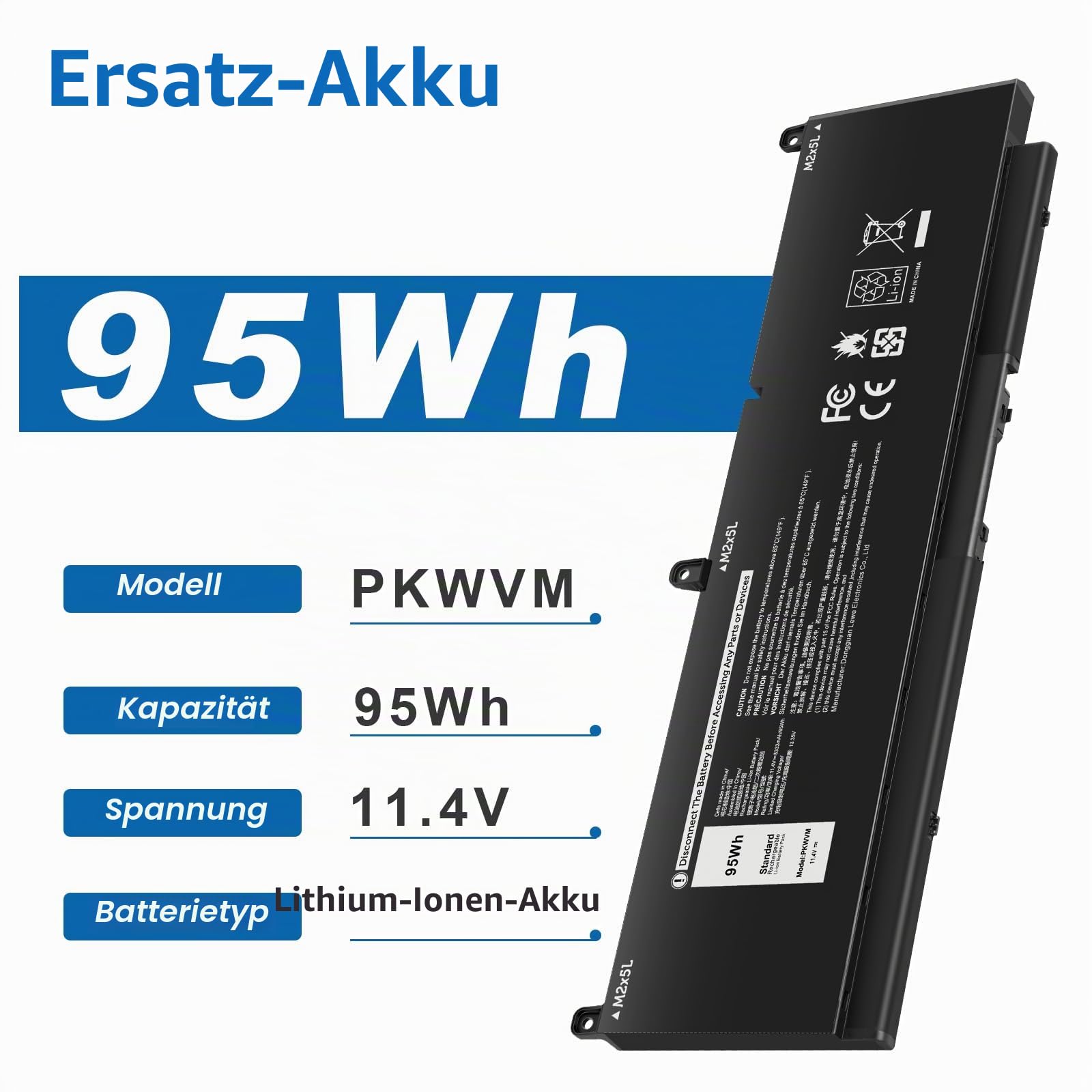 ASUNCELL 11.4V/95Wh PKWVM Laptop Akku für Dell Precision 7550 7560 7750 7760 Mobile Workstation Series, Dell P44E P93F P44E001 P44E002 P93F001 P93F002 Series, PKWVM C903V CR72X 68ND3