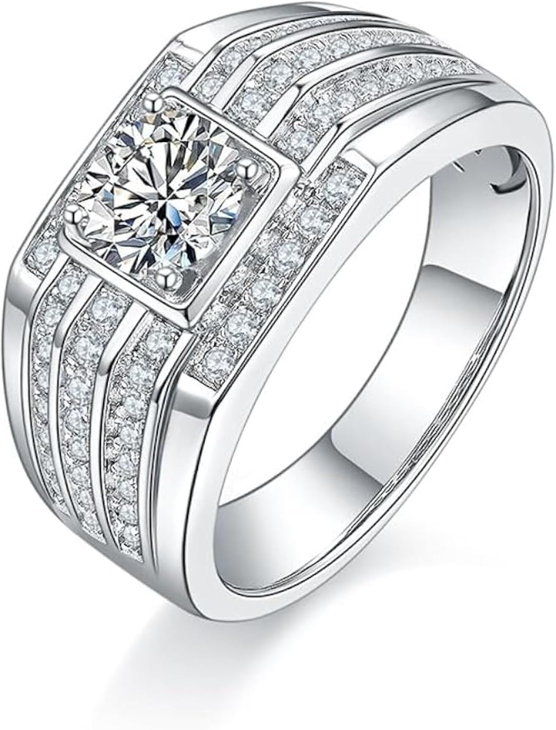 18K Gold Men's Wedding Bands,1 Carat Diamond Rings for Men, Round Cut D-color VVS1,Luxuriously Studded Essential for Modern Trendsetters