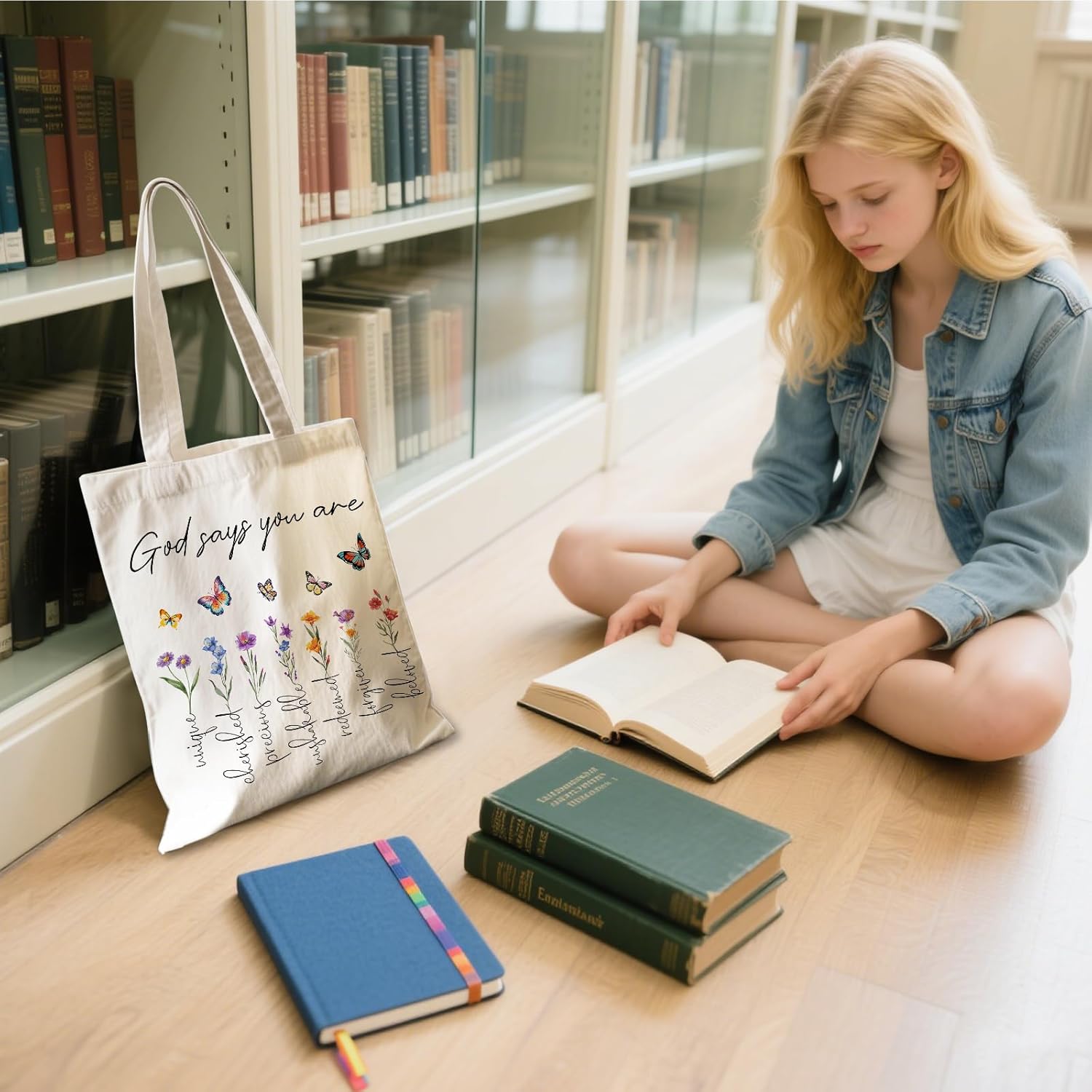 Aesthetic Canvas Tote Bag for Women - with Magnetic Snap Closure & Zipper Inner Pocket Reusable Bag for Shopping - Image 6