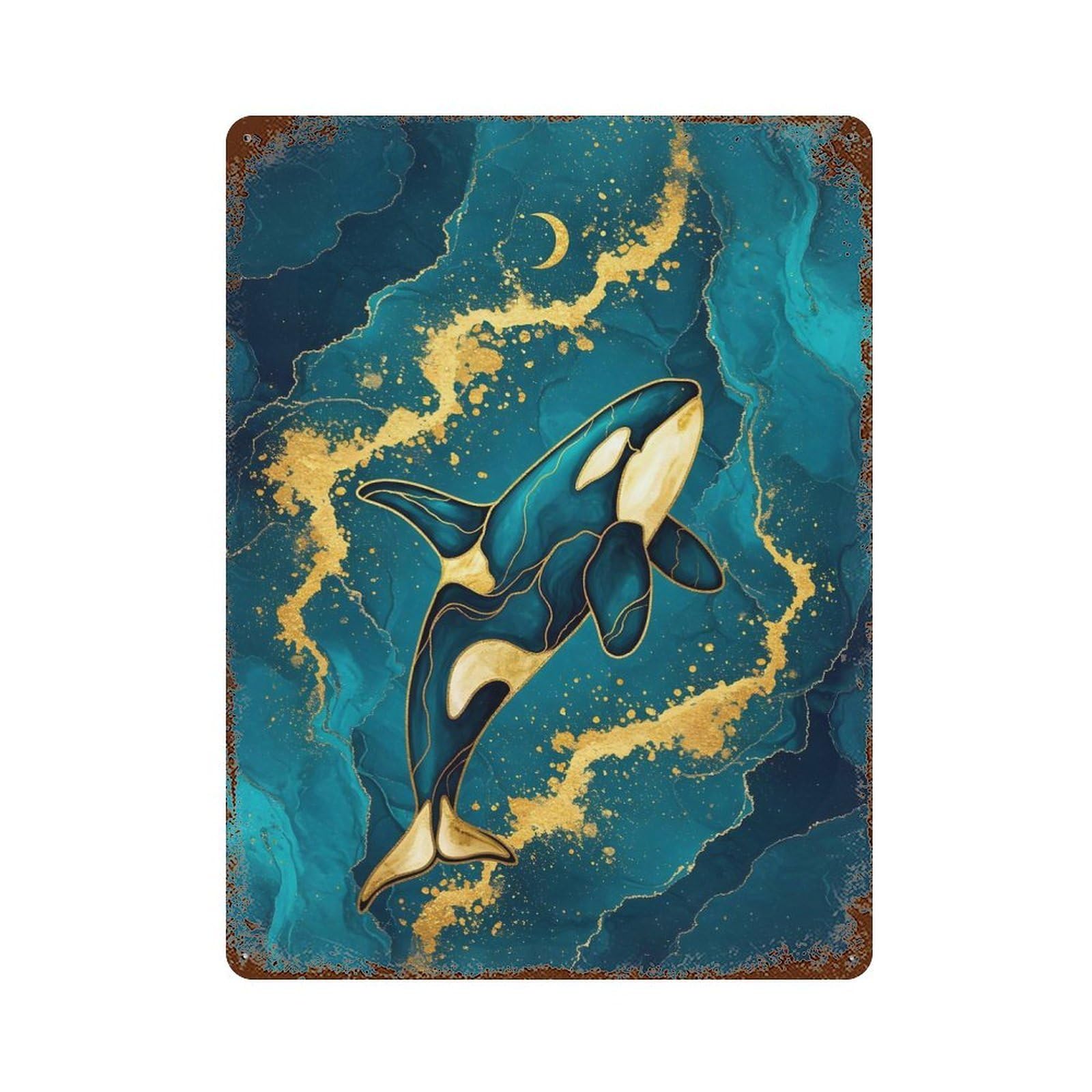 Elegant Orca Whale Art 15.7"x11.8" Vintage Metal Tin Sign, Novelty Wall Decor for Basement, Hobby Room And Garage Decor