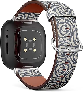 CJBROES Replacement Leather Watch Band, Compatible with Fitbit Versa 3 and Fitbit Sense of Wristband Bracelet Accessory - Gray Linen Jeans fabricing