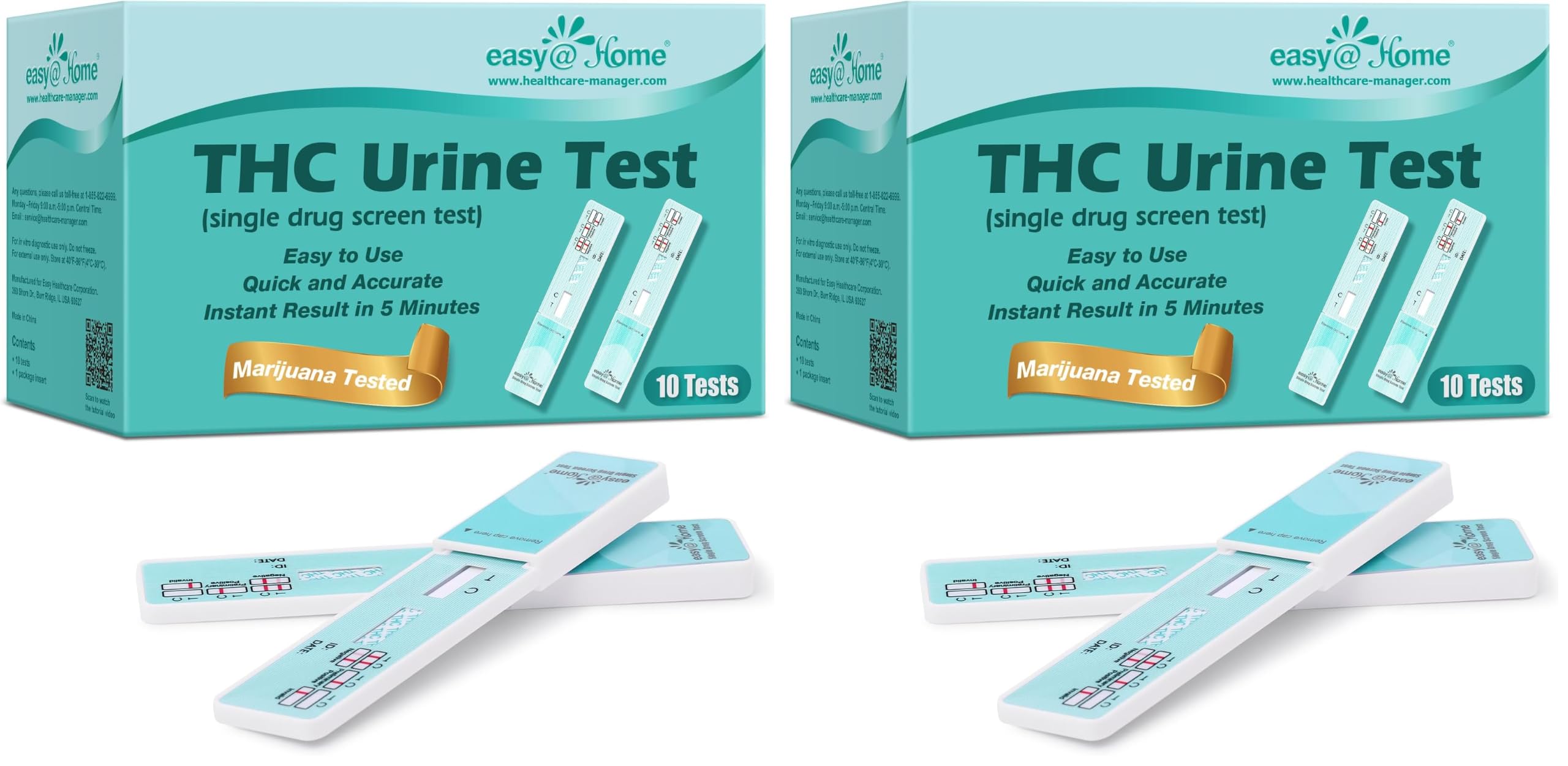 Easy@Home Marijuana Drug Test Kit for Urine - THC Tests for Home Use (20 Pack), Weed Detox Testing Kits with 50 ng/ml Cutoff Level, #EDTH-114