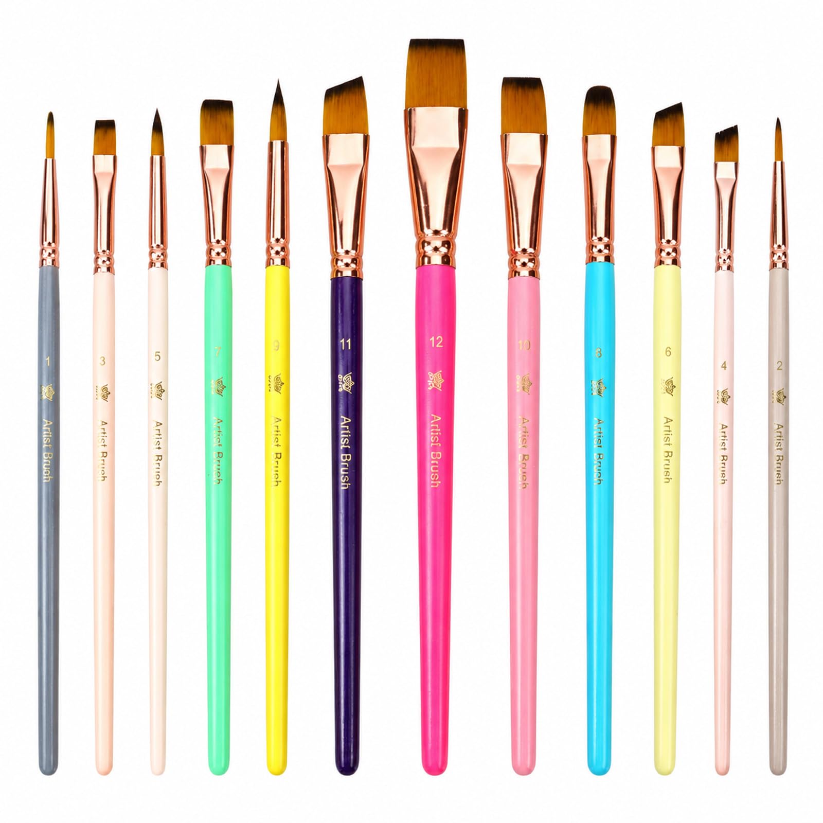 Watercolour Paint Brushes, 12pcs Synthetic Squirrel Hair, Assorted Sizes