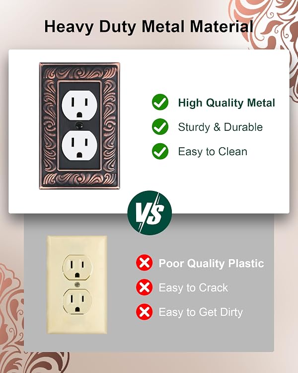 TREEWELL 4-Pack Duplex Outlet Cover Plate, Paisley Pattern Decorative Metal Wall Plates for Electrical Outlets, 1 Gang Receptacle Cover, Aged Bronze Switch Plates and Outlet Covers by treewell - Image 4