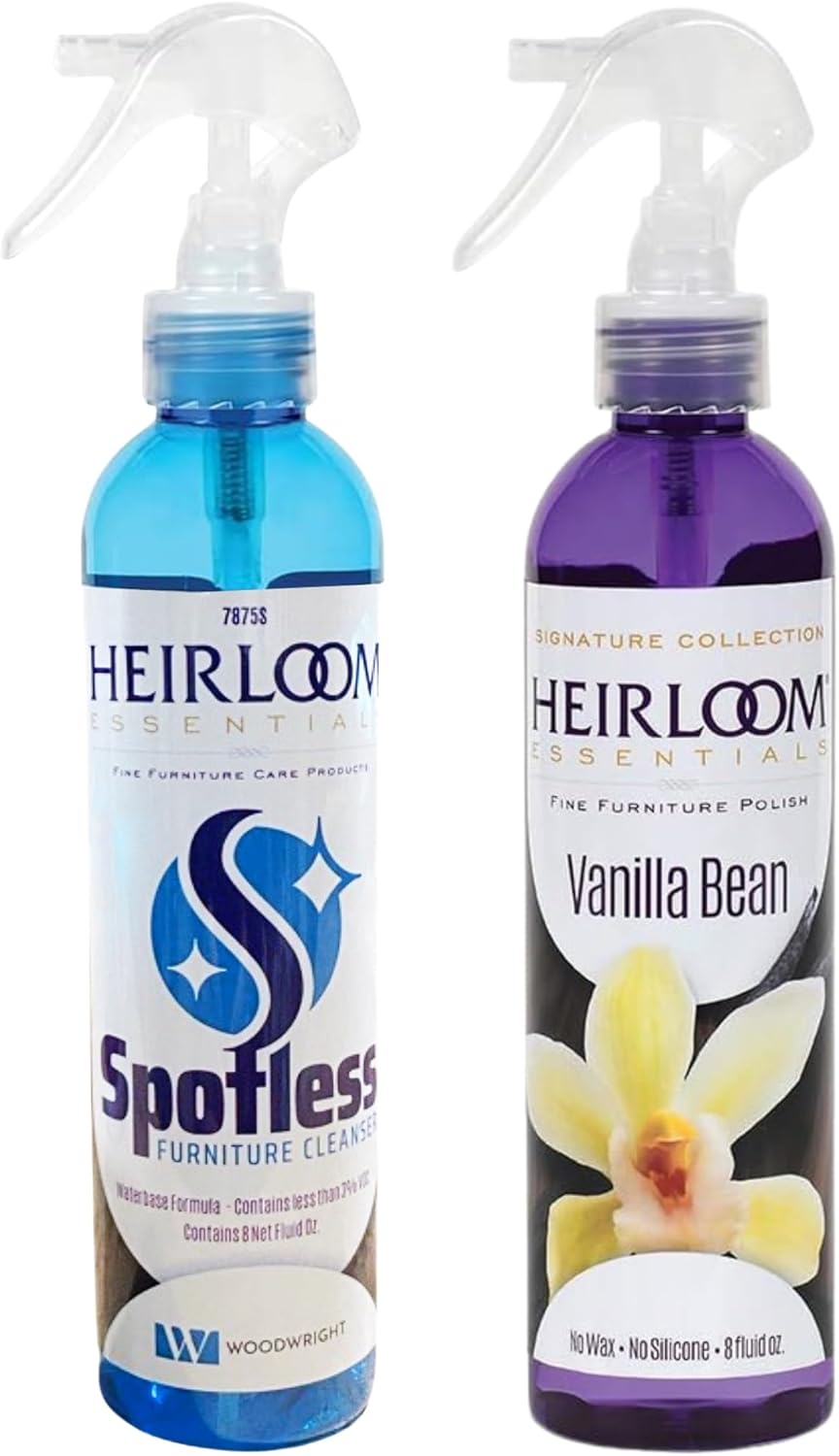 Two-Step Spotless Glass Cleaner Spray and Fine Furniture Wood Polish Combo for Multi-Surface Cleaning, Dusting and Furniture Care (Cinnamon Apple)